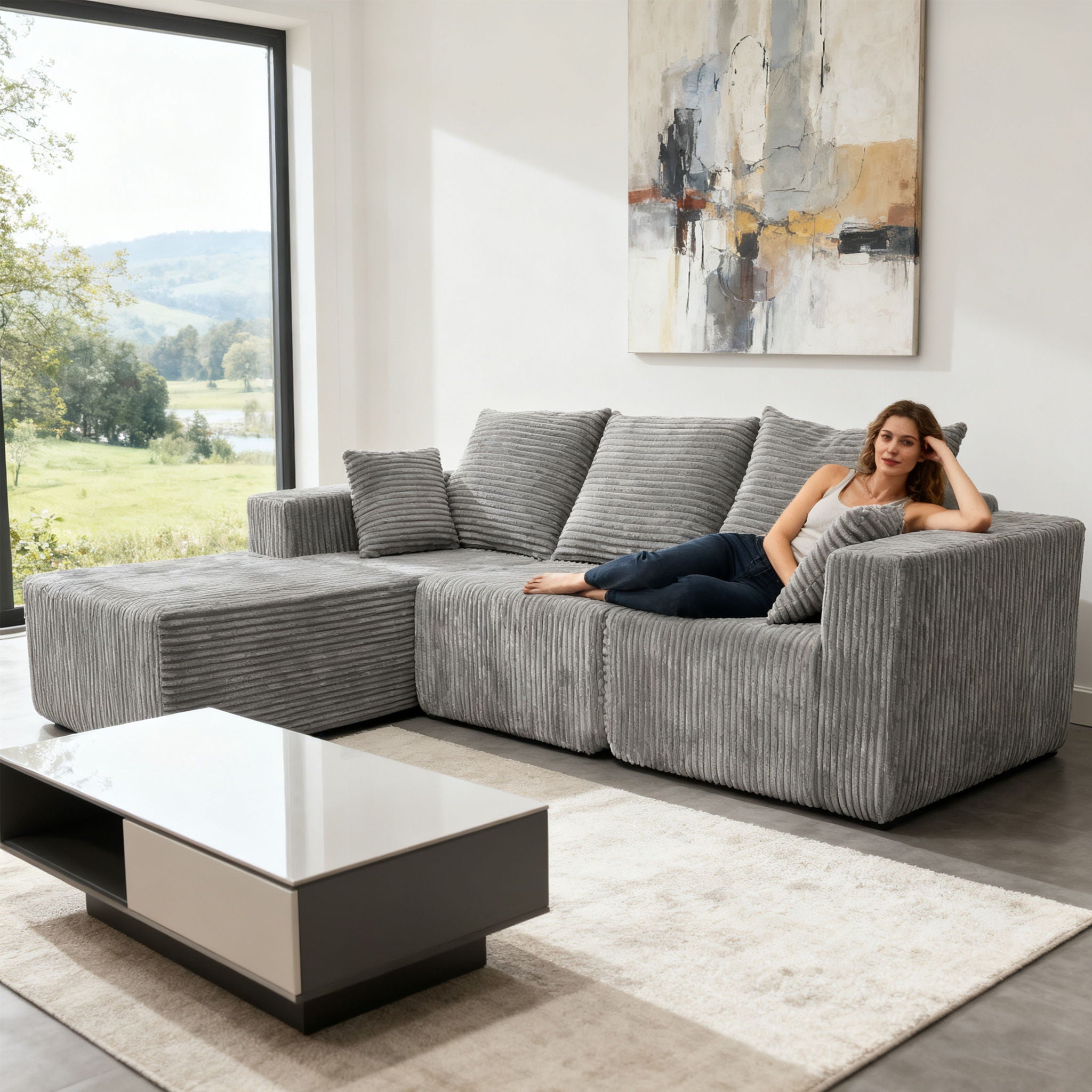 Corner Combination Sofa Sectional Couch With Soft Fabric