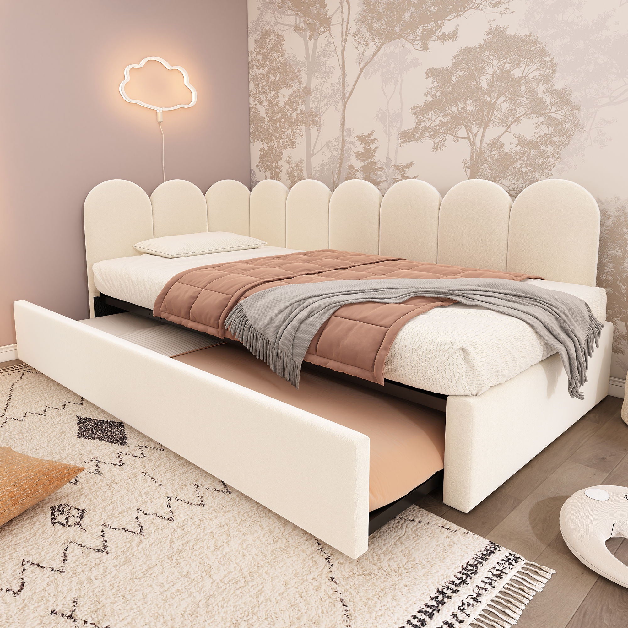 Upholstered Daybed With Metal Slatted Base