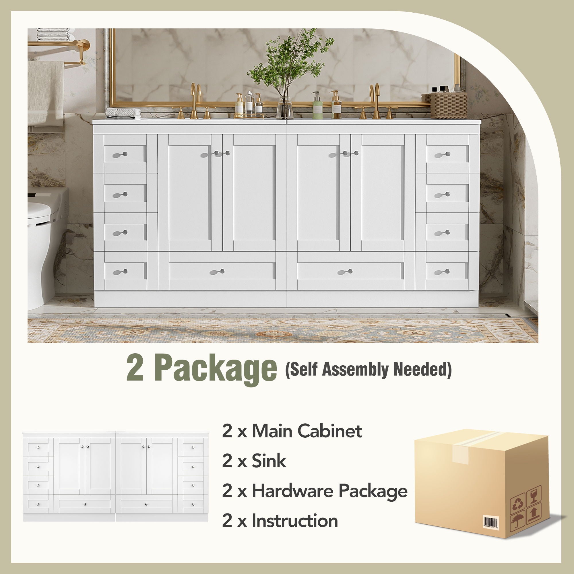 Shaker Free Standing Bathroom Vanity Cabinet & Sink, Soft Close Drawers, Soft Close Doors
