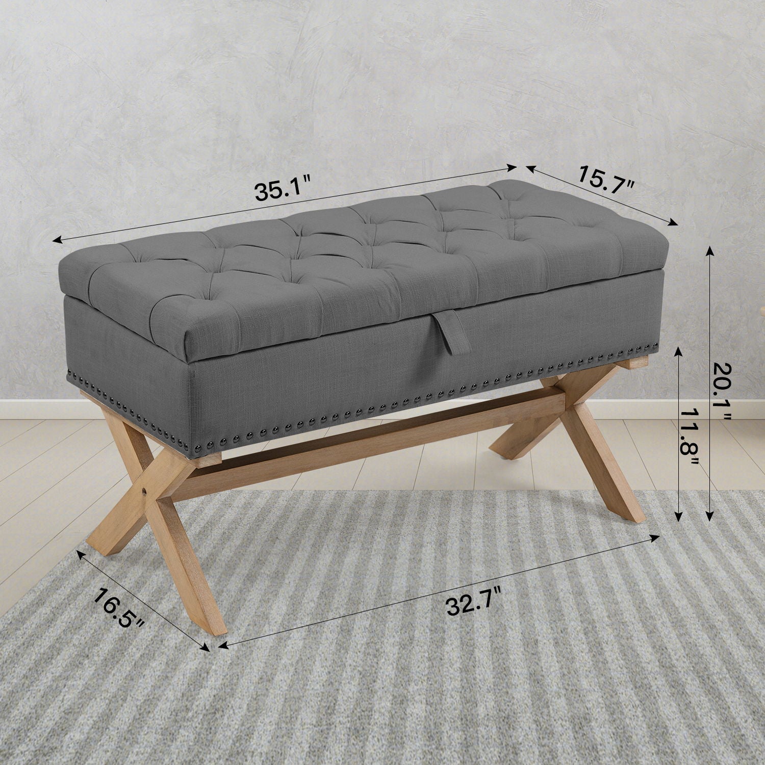 Storage Ottoman, Button-Tufted Ottoman Storage Bench, Ottoman With Storage