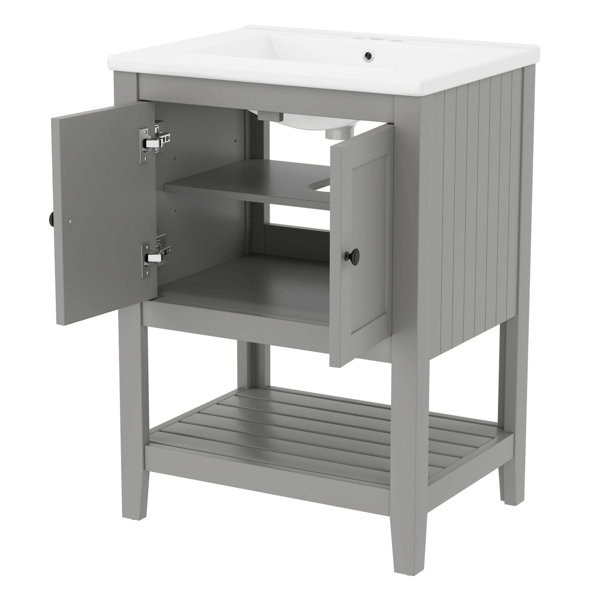 Modern Bathroom Vanity With Sink And Open Shelf