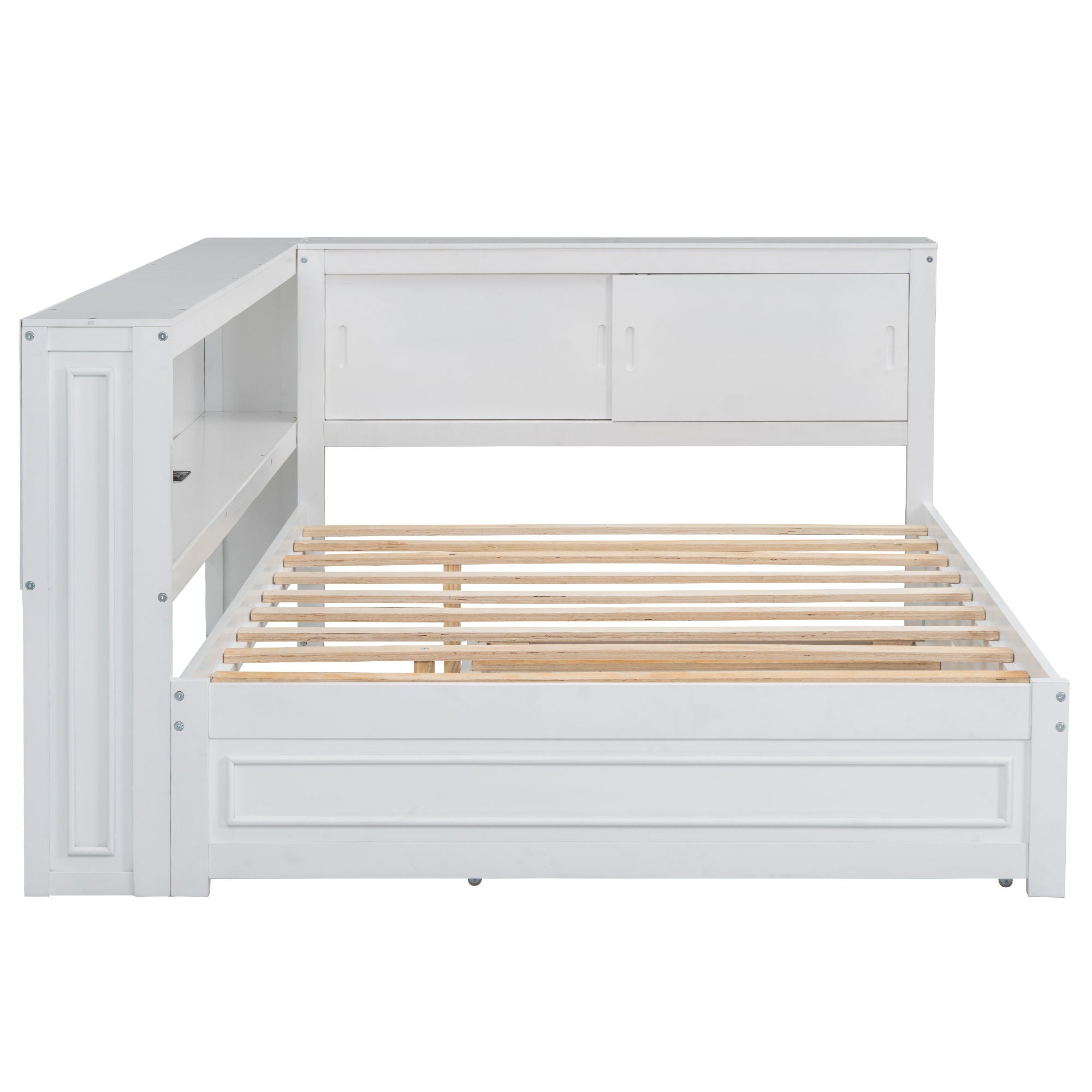 Daybed With Storage Shelves, LED, USB, And Trundle