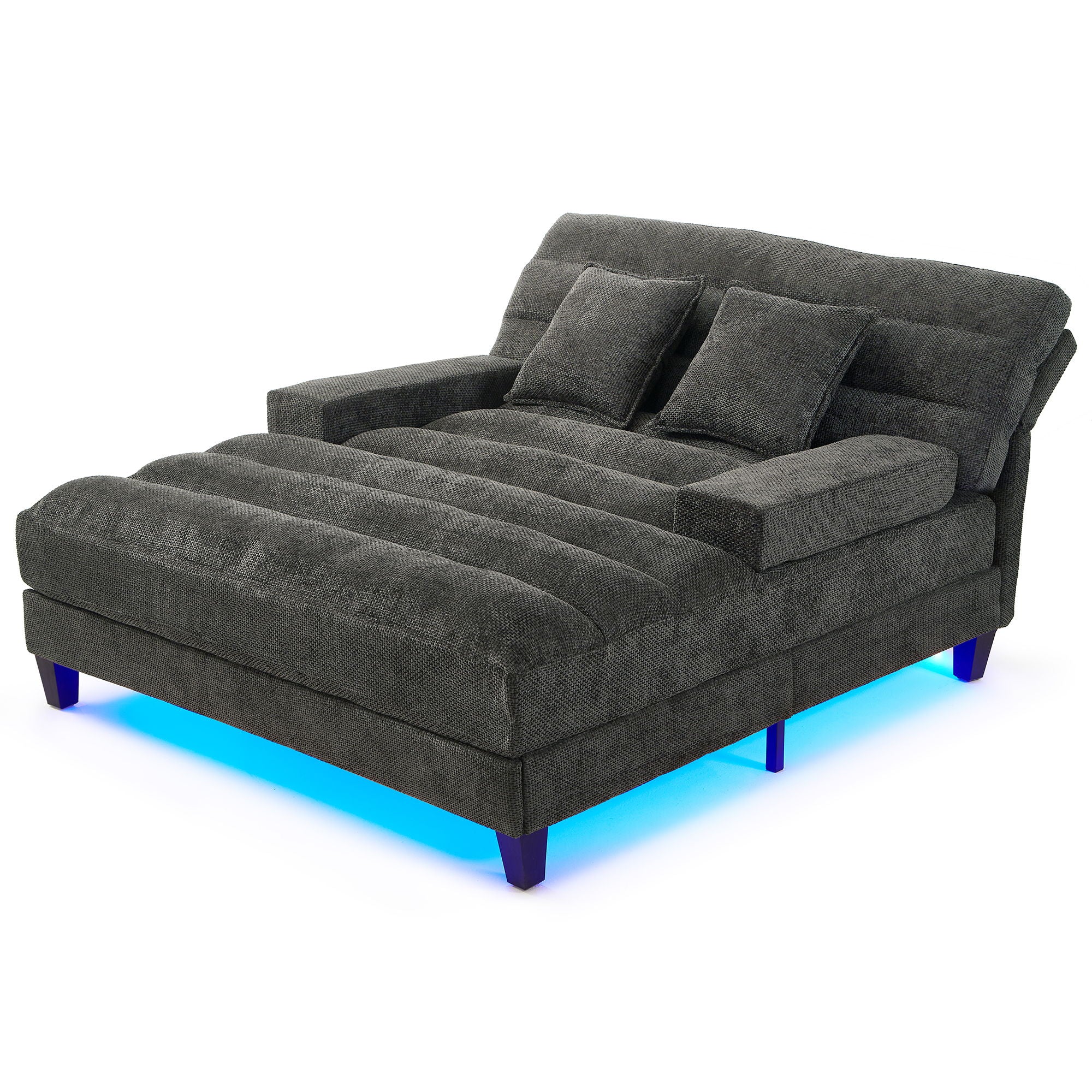 Chaise Bed Lounge Sofa Chair With Adjustable Backrest And LED Light Strip