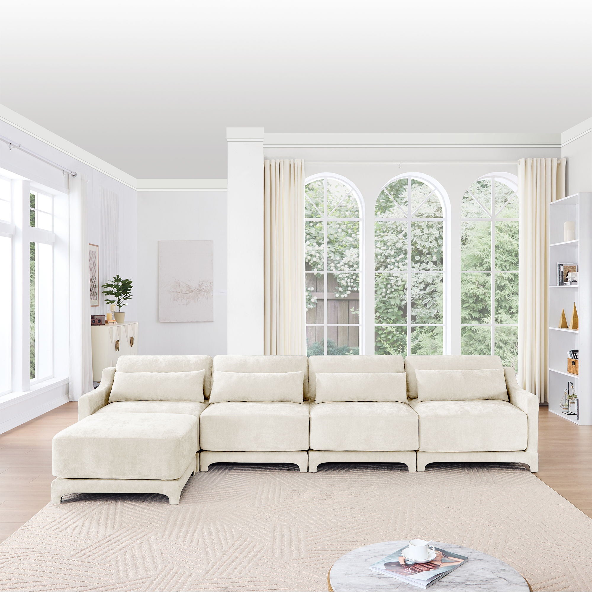Stylish Sofa With Ottoman And Lumbar Pillows, Ergonomic Design