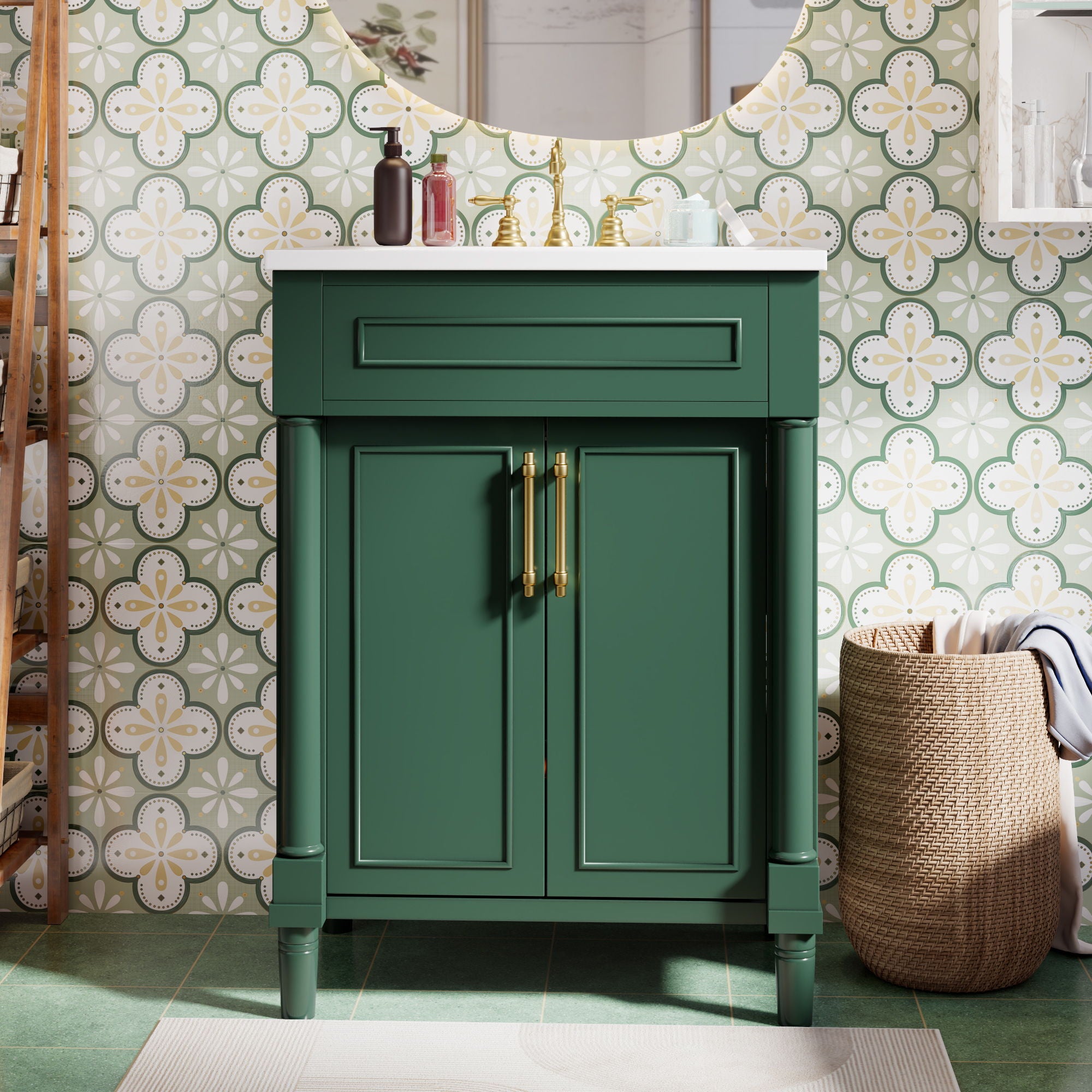 Bathroom Vanity With Integrated Sink, 2 Door Cabinet, Single Sink For Small To Medium Bathrooms