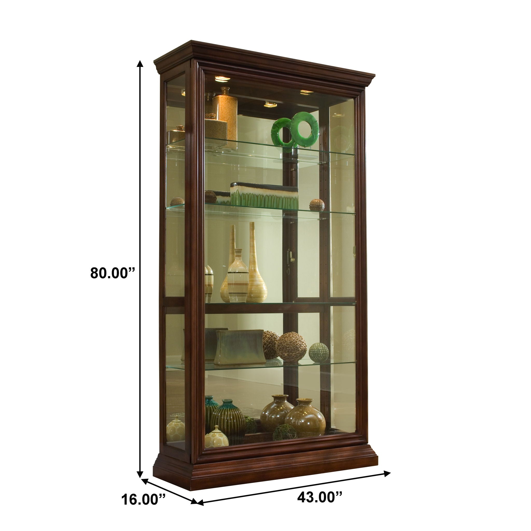 PFC Curios - Lighted Sliding Door 4 Shelf Curio Cabinet - Cherry Brown