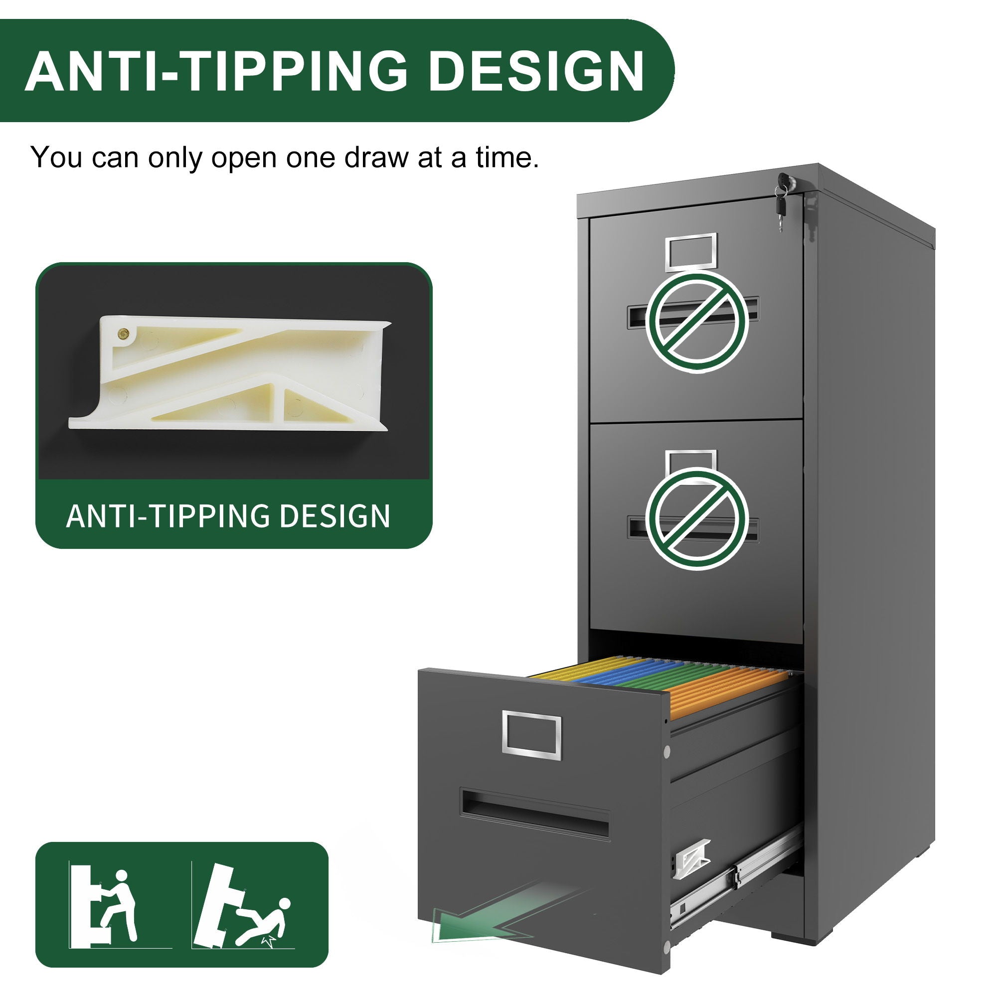 Premium Drawer File Cabinet With Lock, Metal Vertical Design, A4 Legal / Letter Size