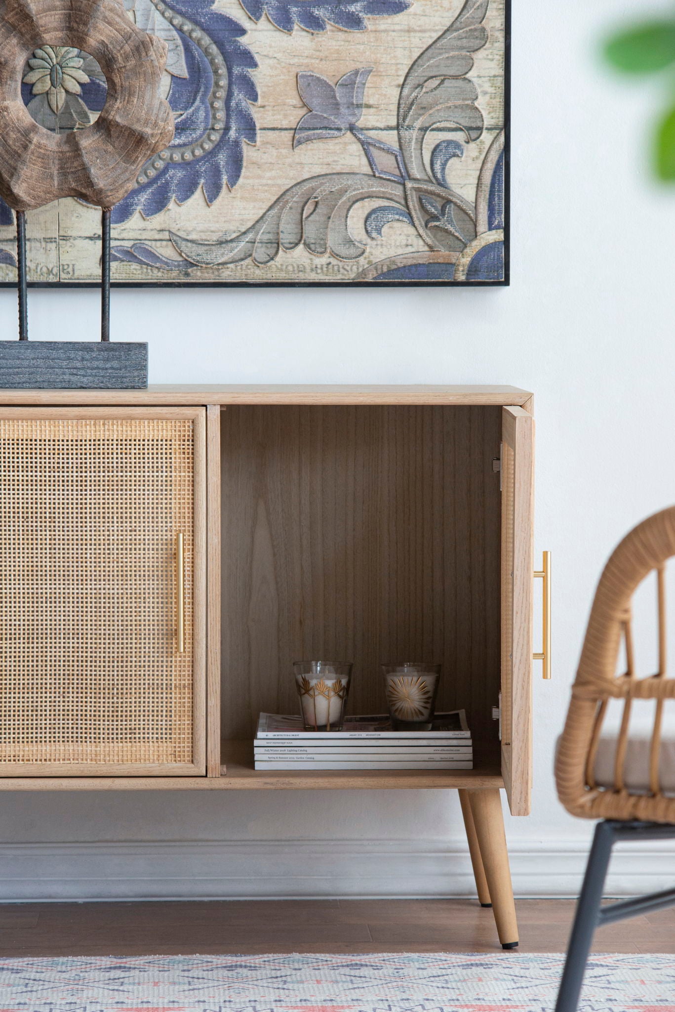 Wooden Accent TV Cabinet With 3 Doors - Brown