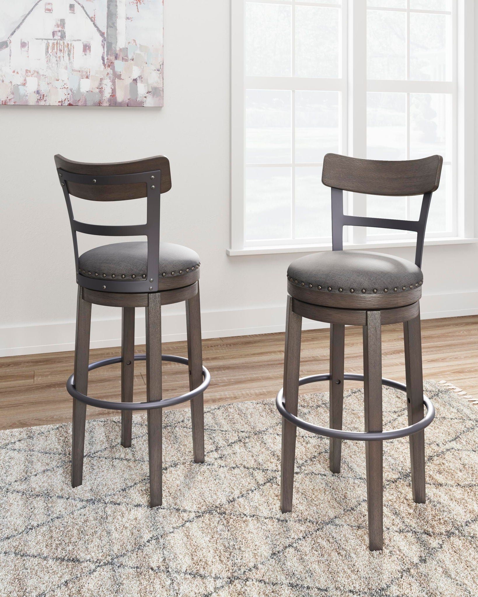 Caitbrook - Tall UPH Swivel Barstool - Gray