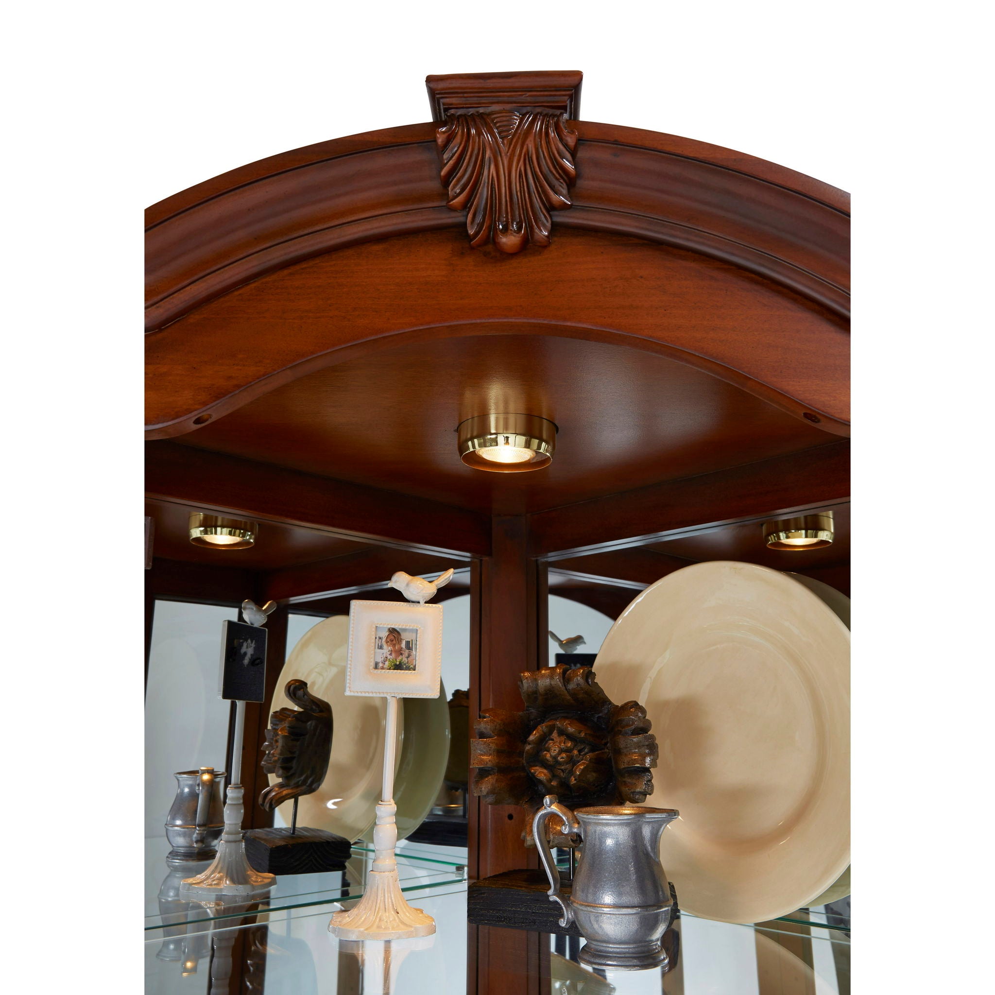 PFC Curios - Mirrored Corner Curio Cabinet - Warm Cherry Brown