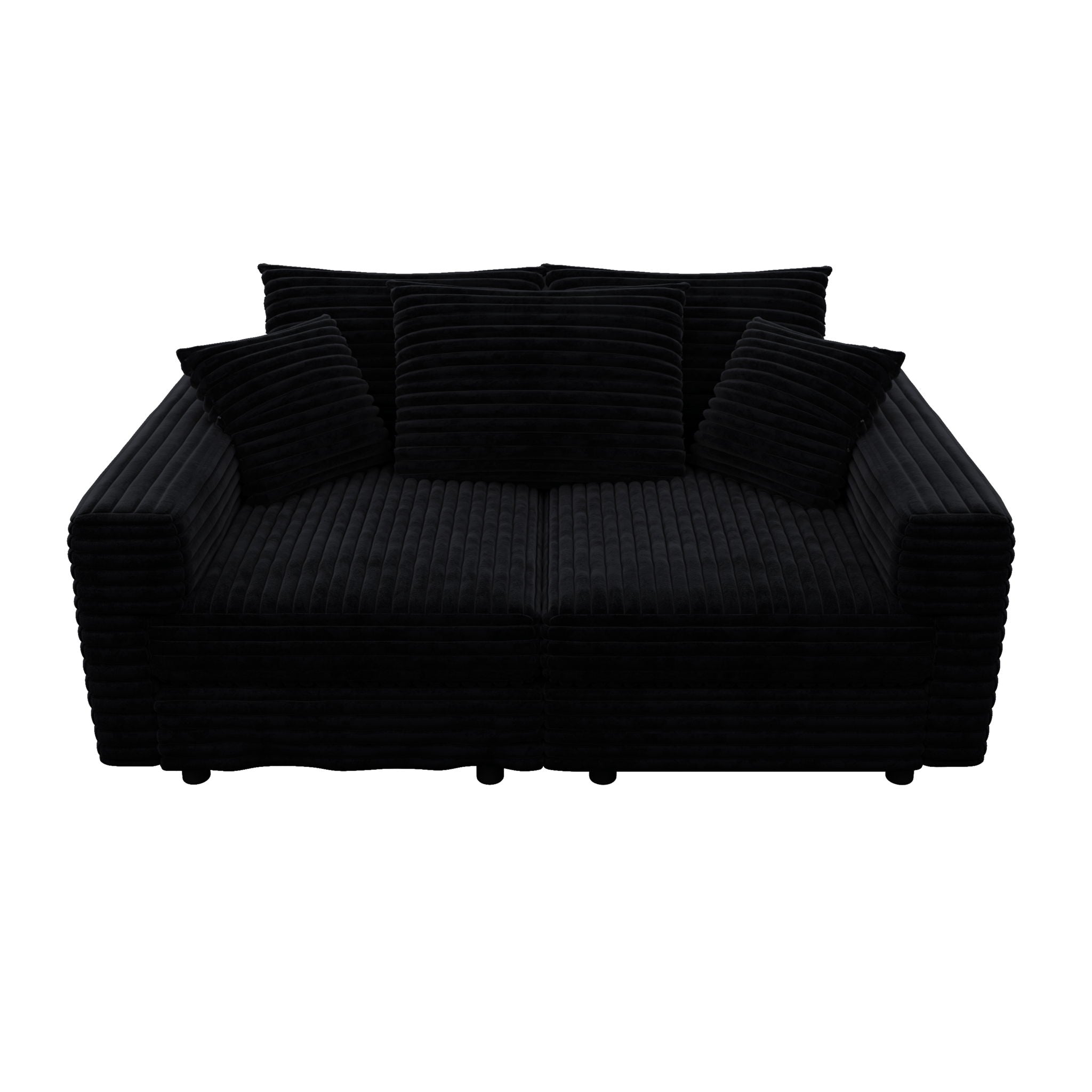 Deep Seat Convertible Sofa With Soft Pillows And Ottomans
