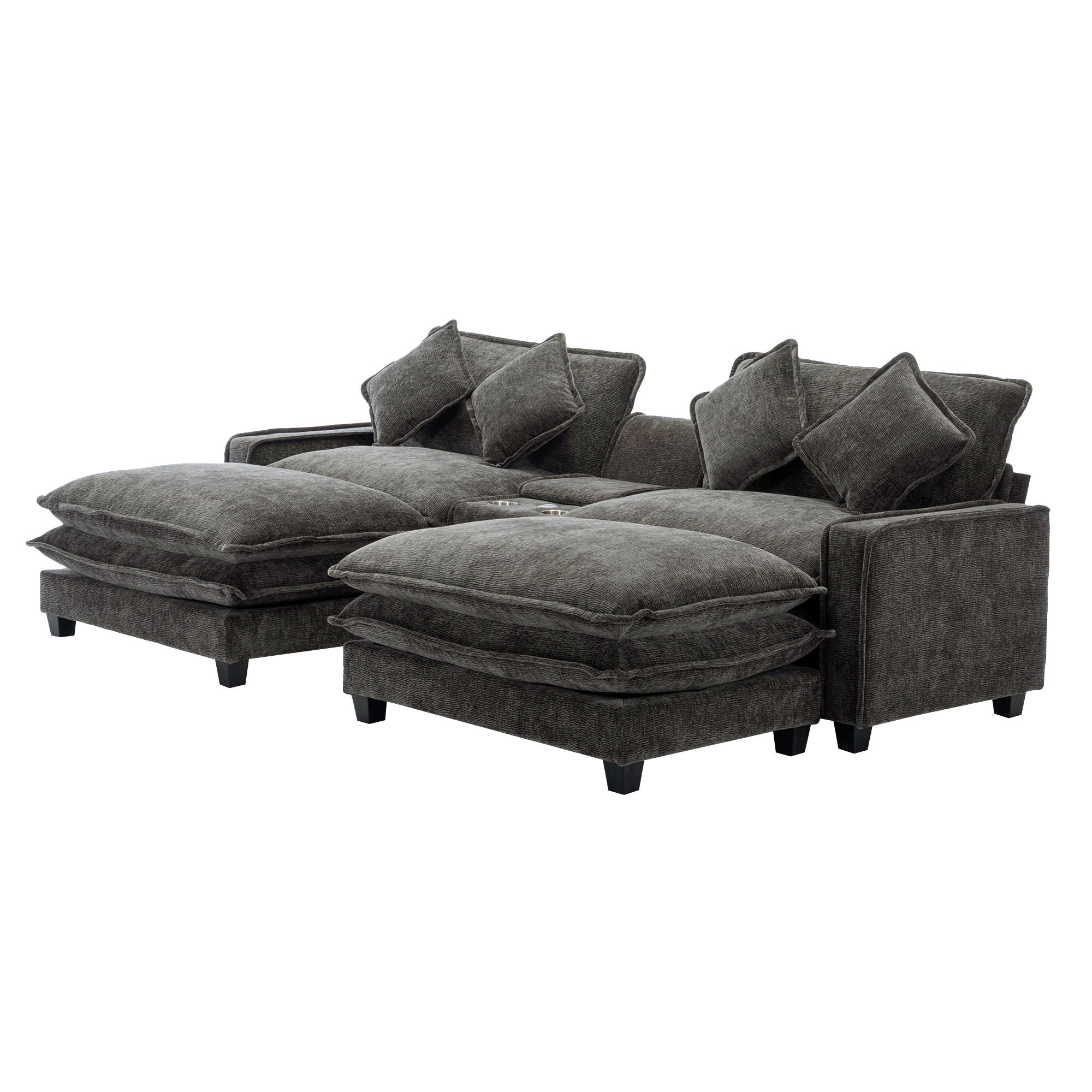 Modern Sectional Sofa With Removable Ottomans, USB Ports