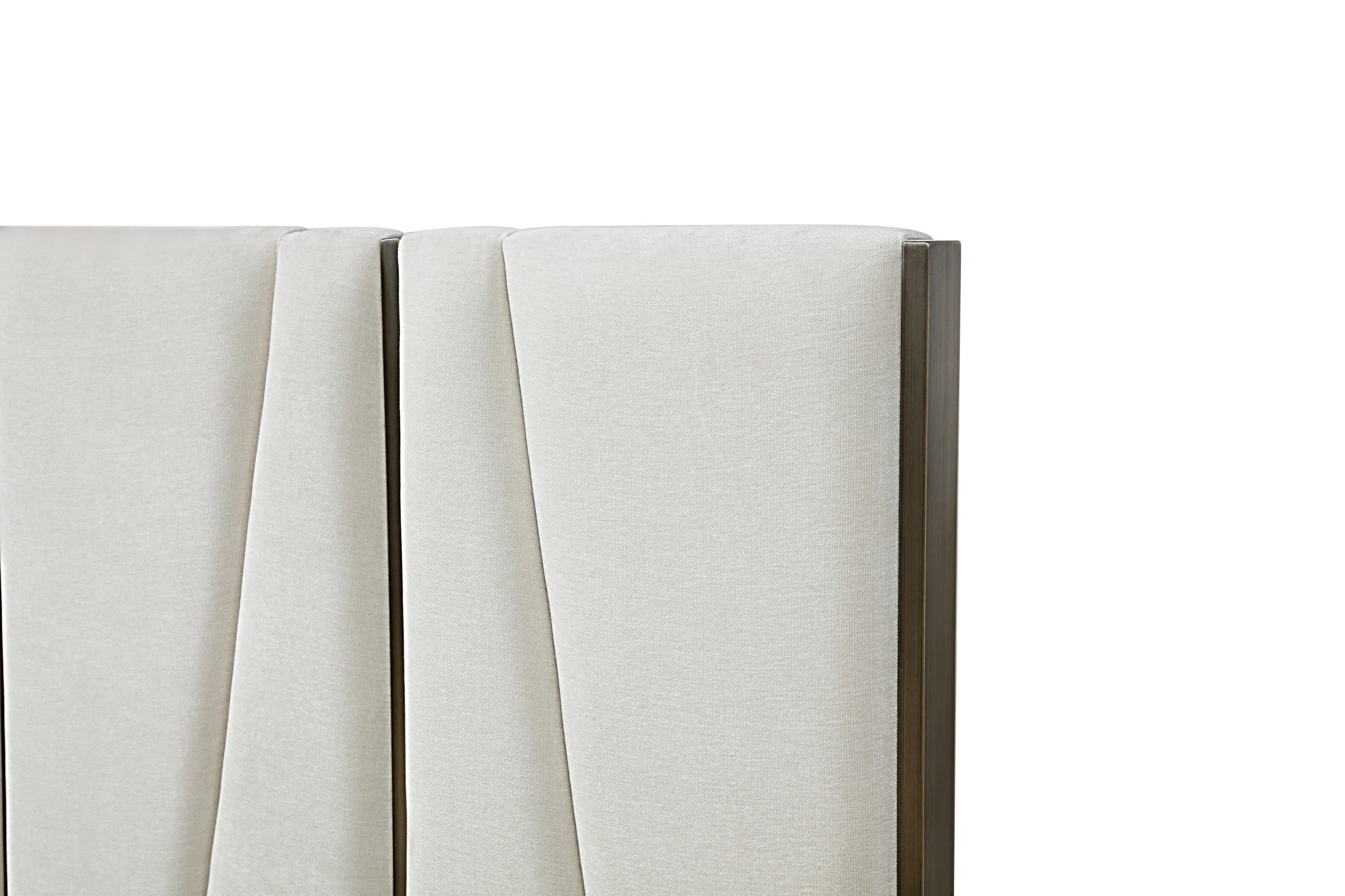 Modrest Nixa - Modern Beige Velvet + Brushed Bronze Bed + Birch Nightstands