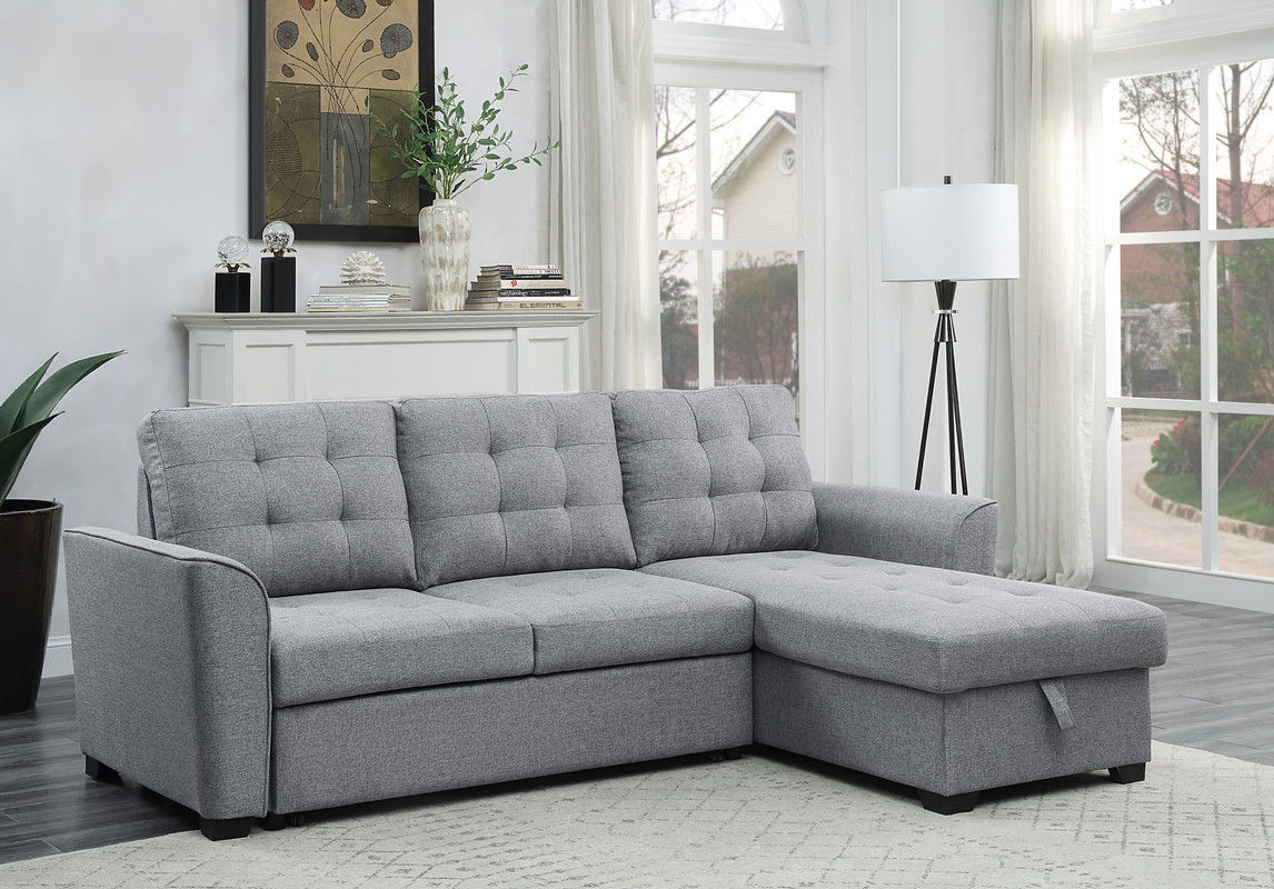 Avery - Sleeper Sectional Sofa With Reversible Storage Chaise - Light Gray