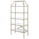 Serena 70-inch 5-shelf Glass Bookshelf Gold