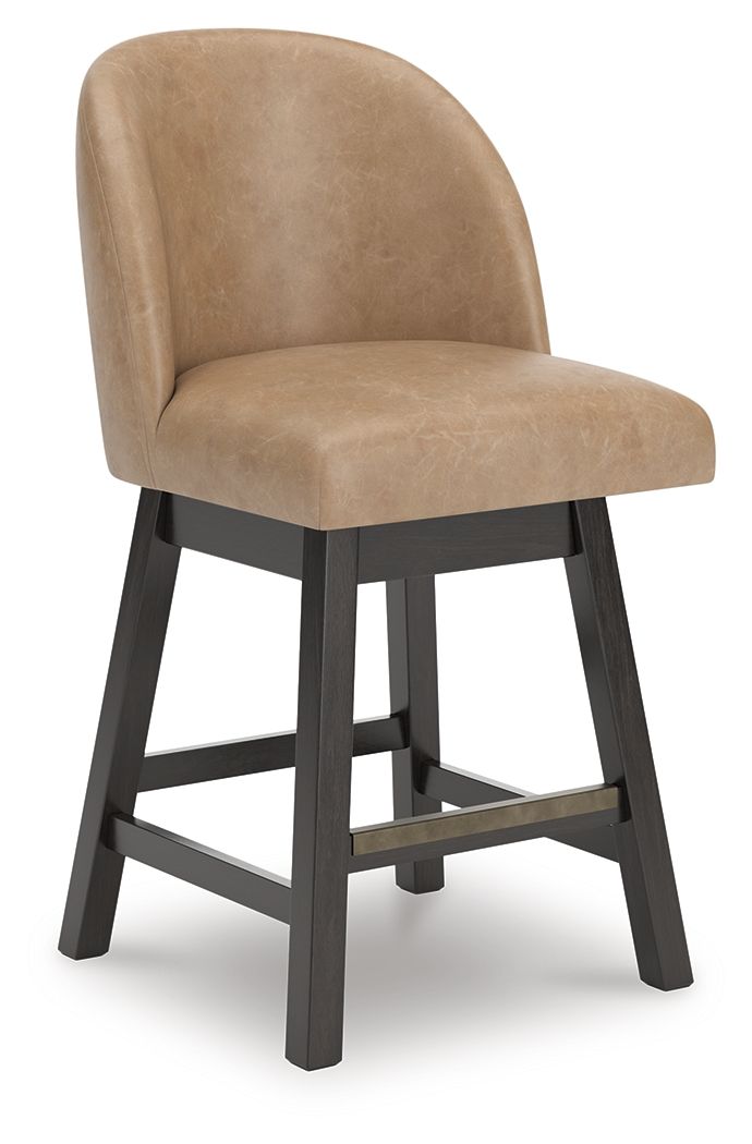 Neymorton - Upholstered Swivel Faux Leather Barstool (Set of 2) - Dark Grayish Brown