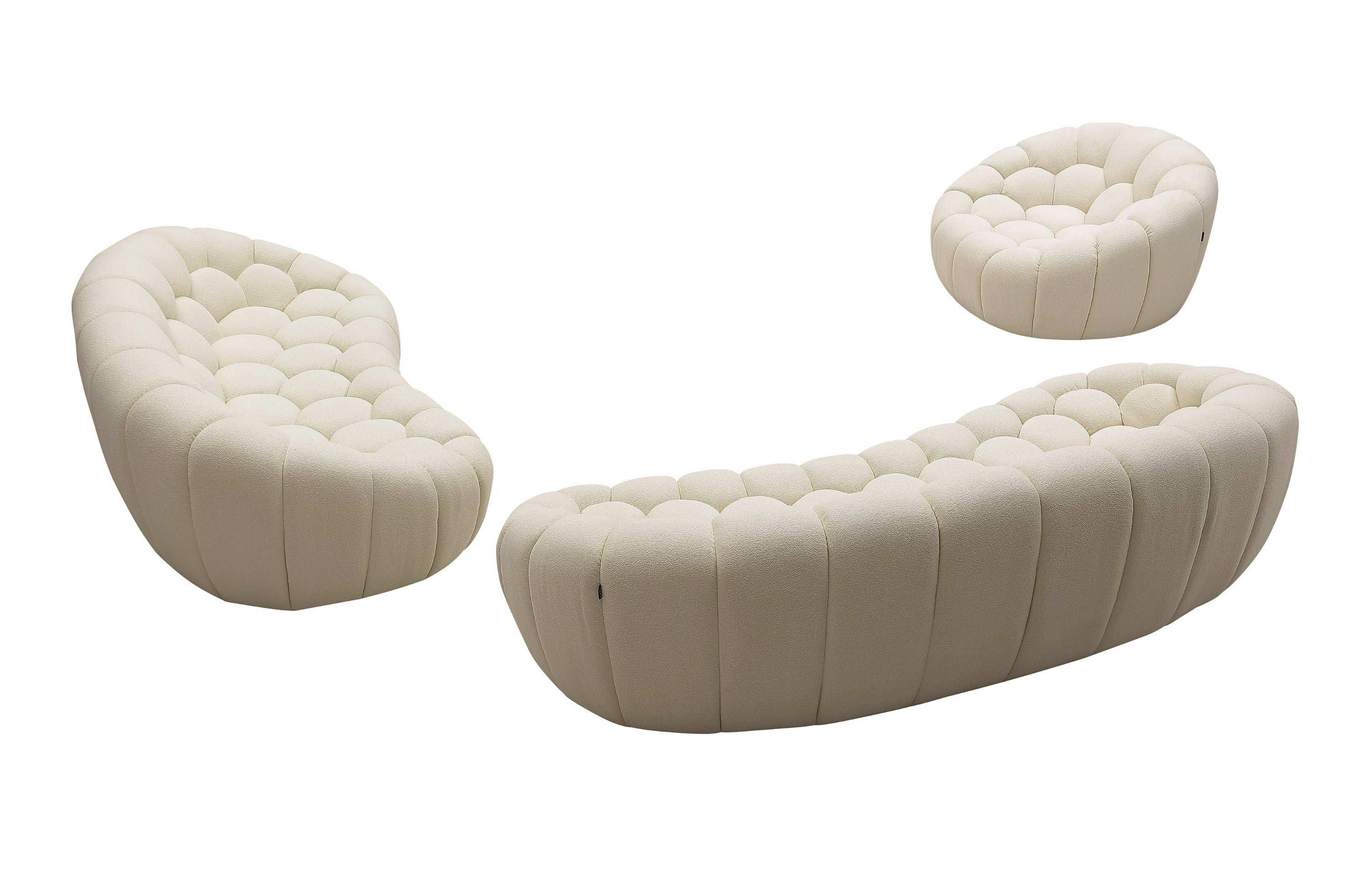 Divani Casa Yolonda - Modern Curved Off-White Fabric Sofa Set