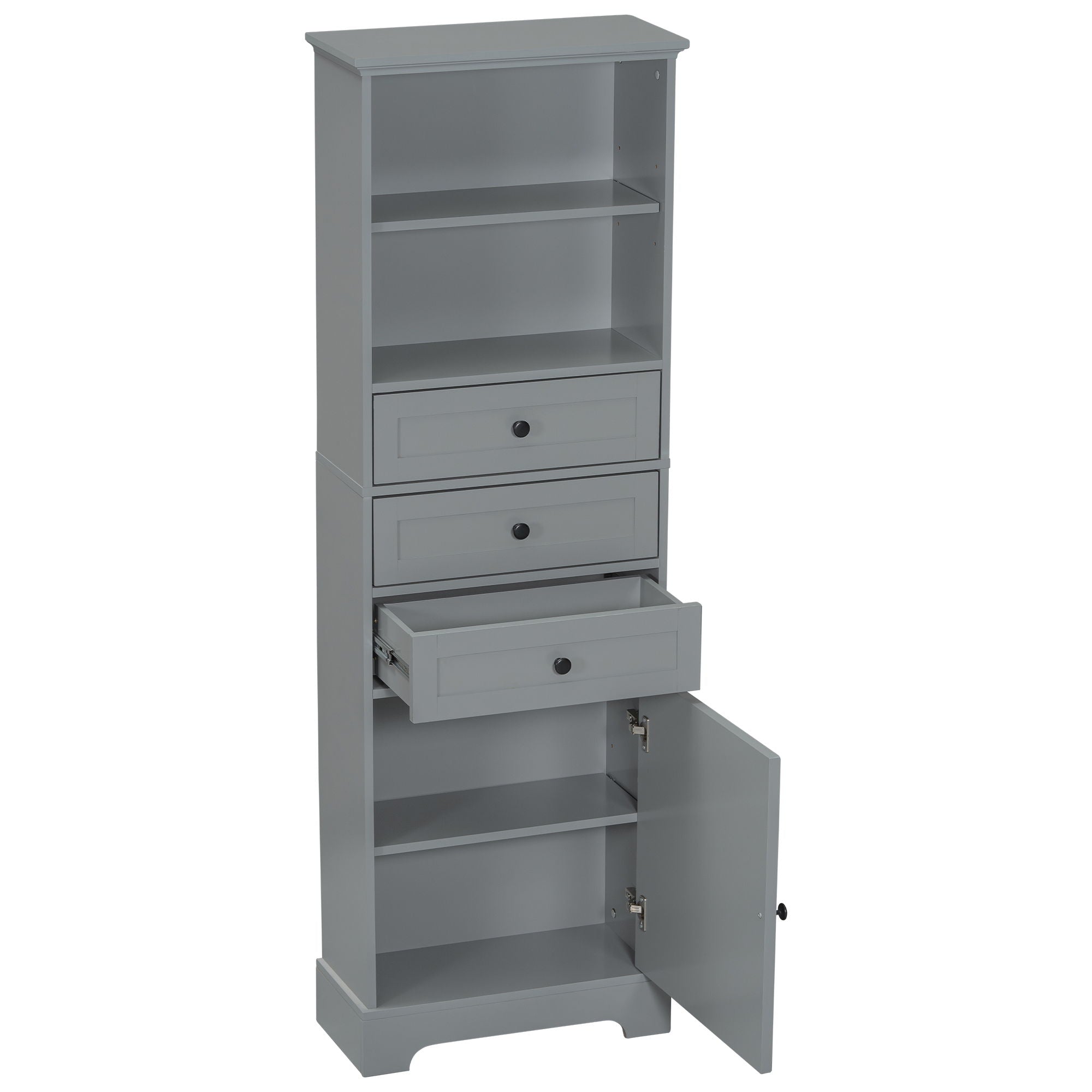 Tall Storage Cabinet With 3 Drawers And Adjustable Shelves For Bathroom