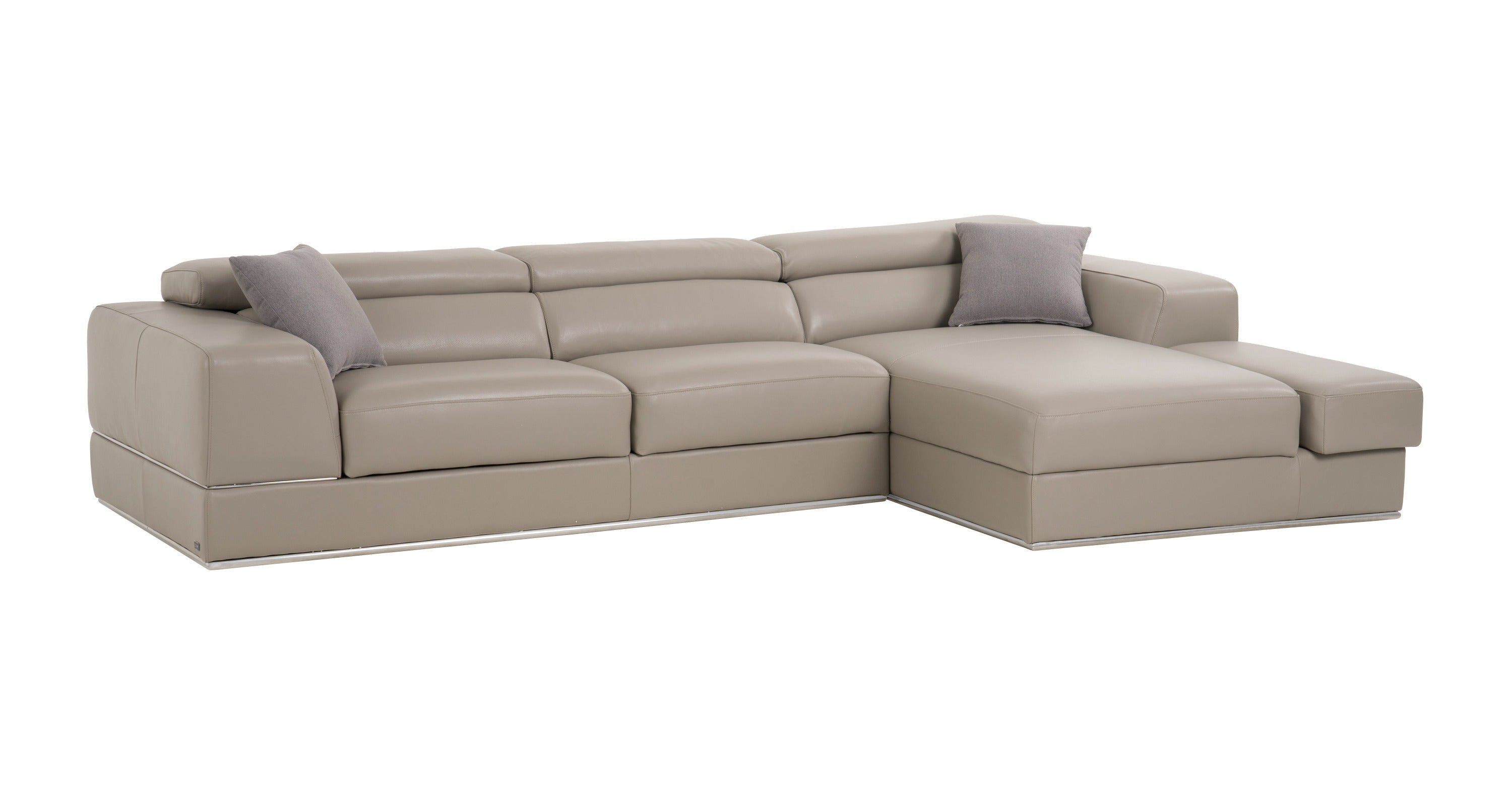 Divani Casa Pella Mini - Modern Grey Italian Leather Right Facing Chaise Sectional Sofa