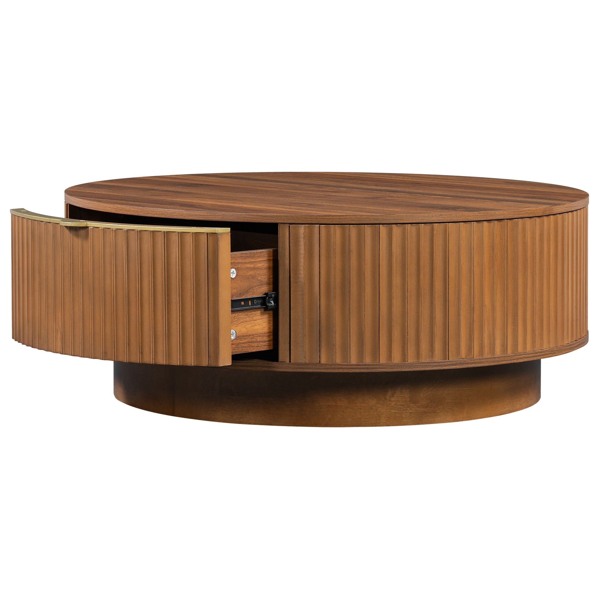 Farmhouse Round Coffee Table With Storage Drawer
