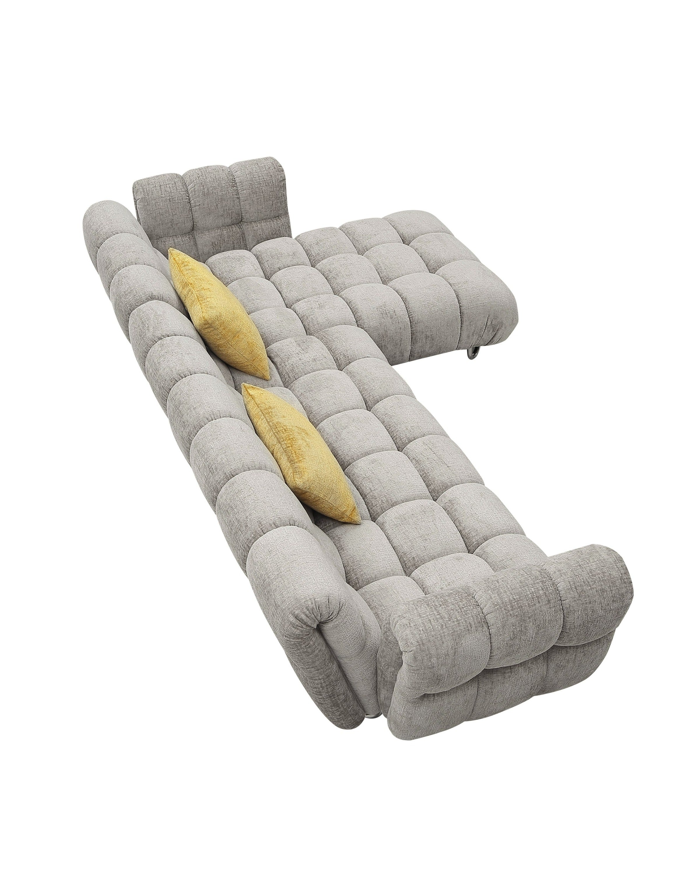Divani Casa Jacinda - Modern Grey Fabric Right Facing Sectional Sofa with 2 Yellow Pillows