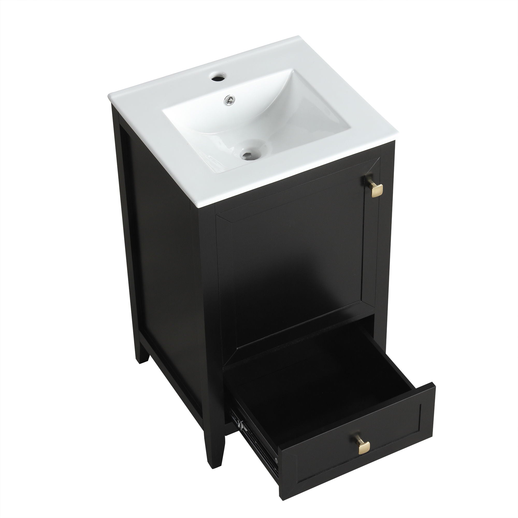 20" Bathroom Vanity With Sink Cabinet With Soft Closing Door, Drawer & Storage Rack - Black