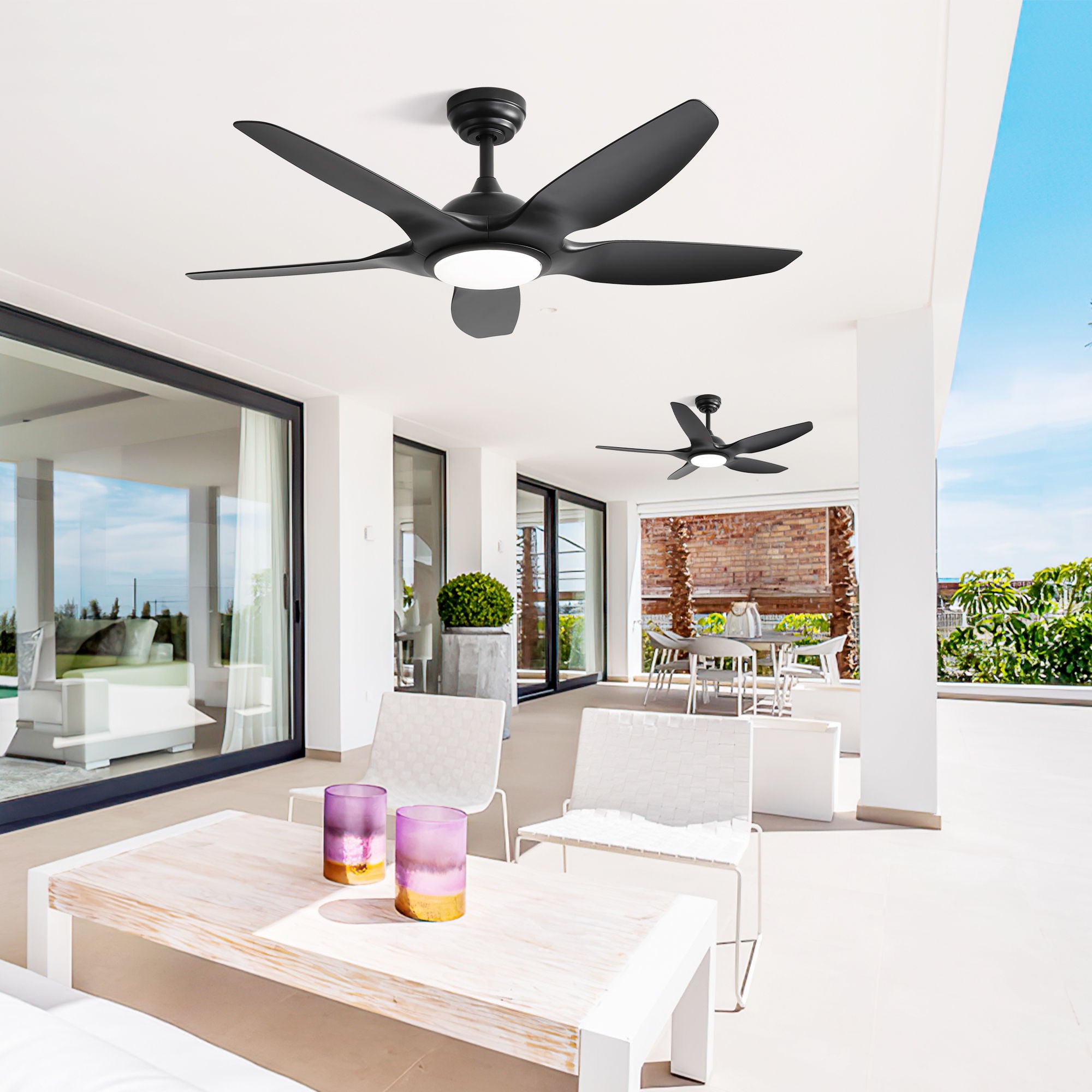 Ceiling Fan With Dimmable LED Light And Remote Control, 5 Blades DC Motor - Black