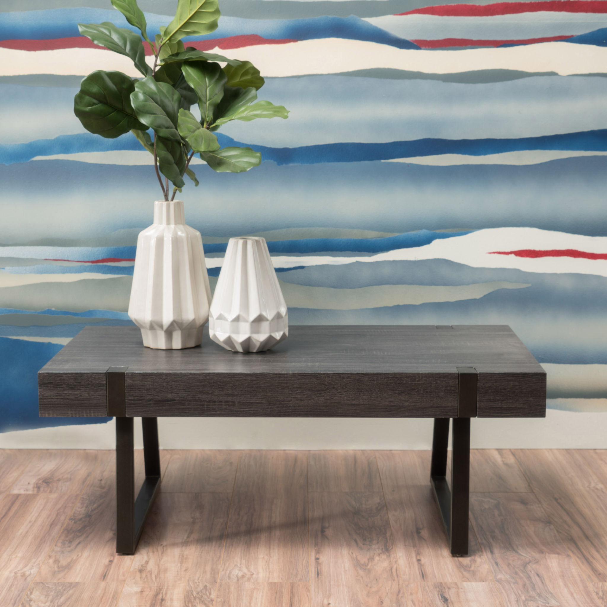 Abitha - Coffee Table With Industrial Powder Coated Metal Legs