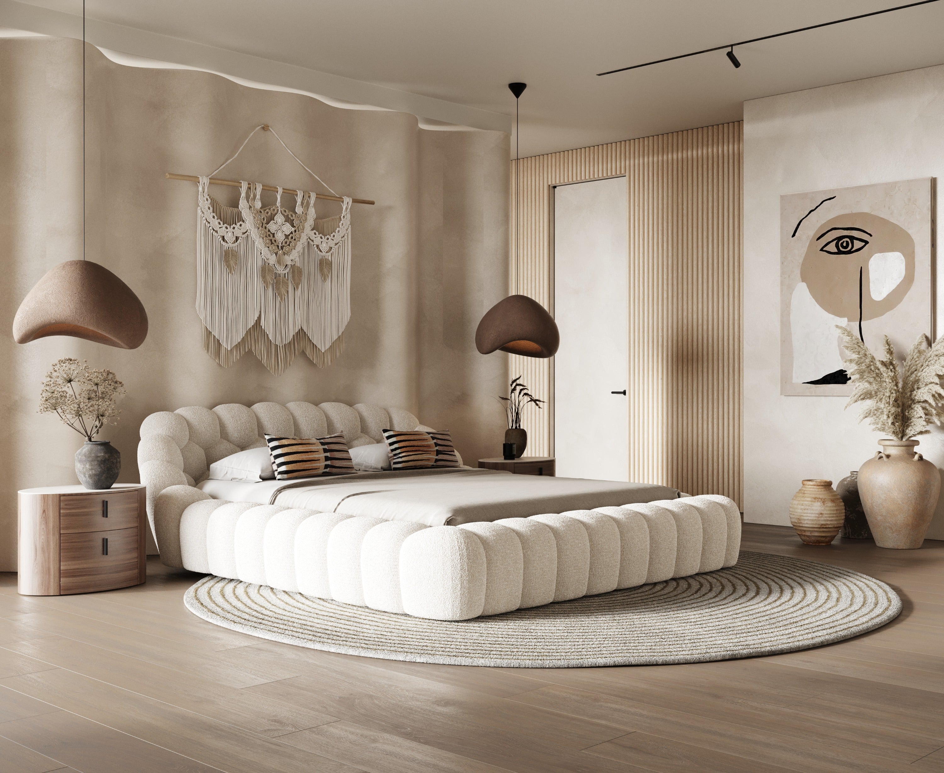 Divani Casa Yolonda - Modern Off-White Fabric Bed