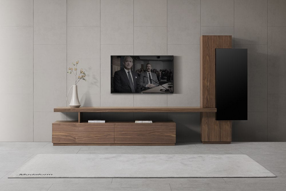 Modrest Bashia - Contemporary Walnut + Black Entertainment Center