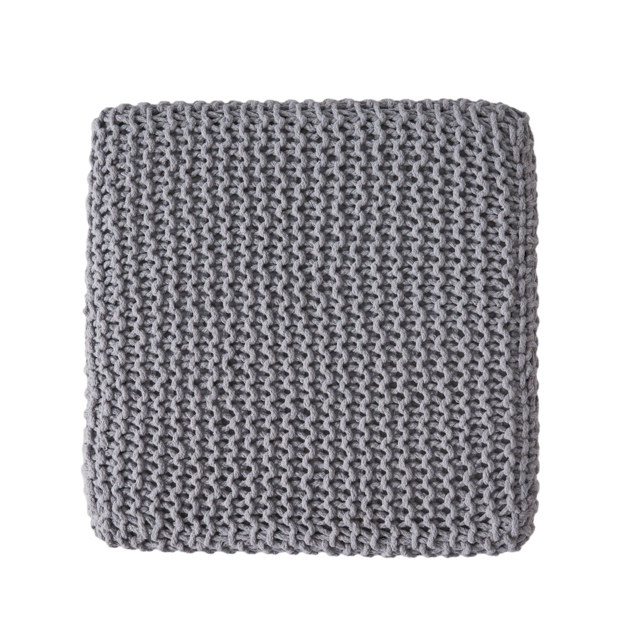 Chabani - Indoor Modern Knitted Fabric Cube Pouf Ottoman - Light Gray