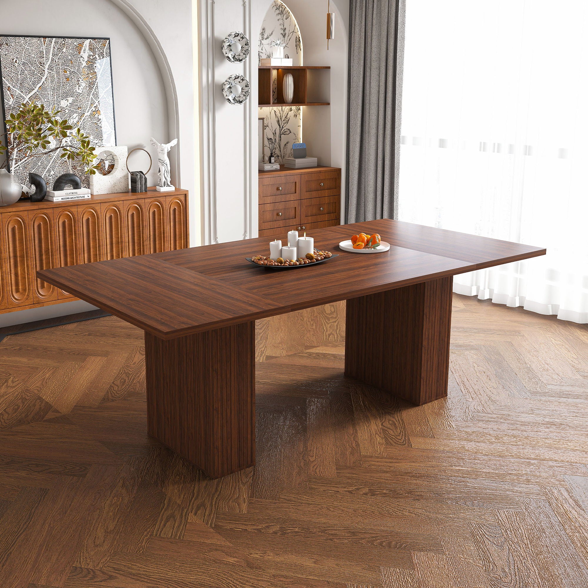 Rectangular Dining Table With Storage Base - Walnut