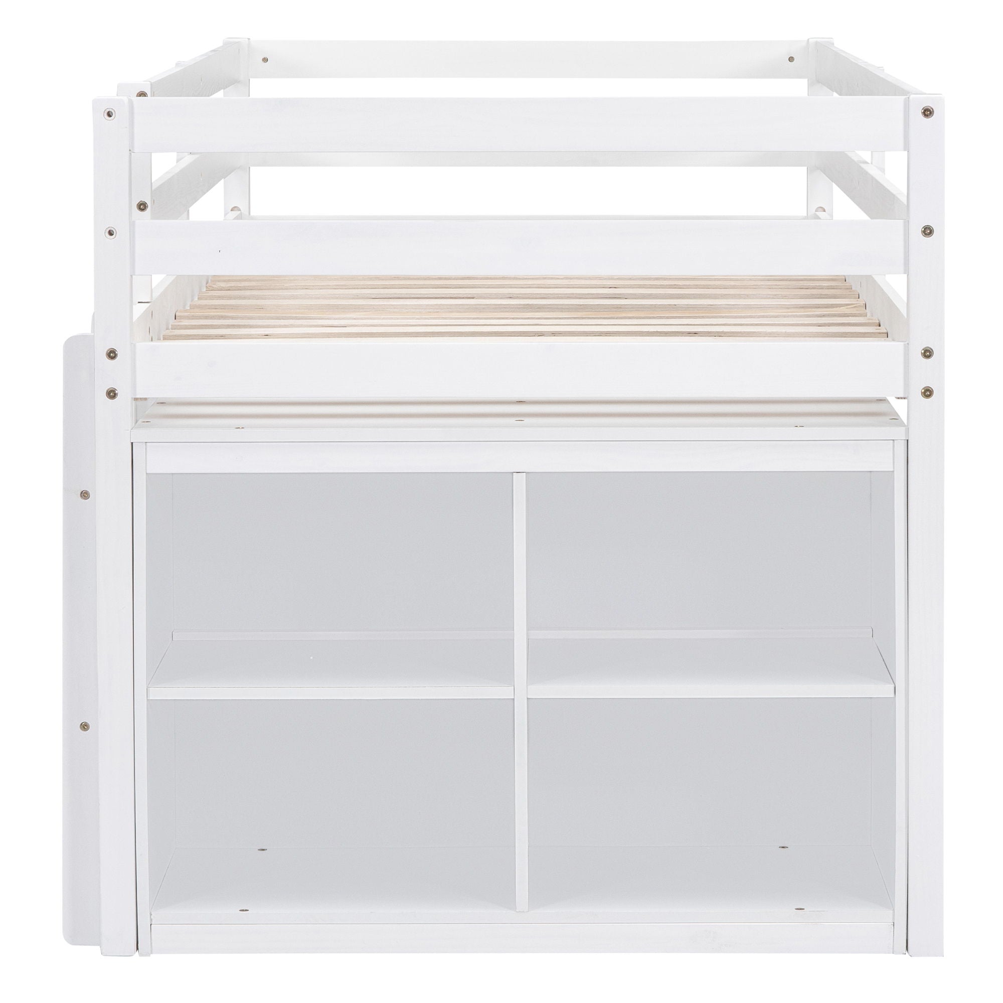 Loft Bed With Retractable Writing Desk And 4 Drawers, With Lateral Portable Desk And Shelves