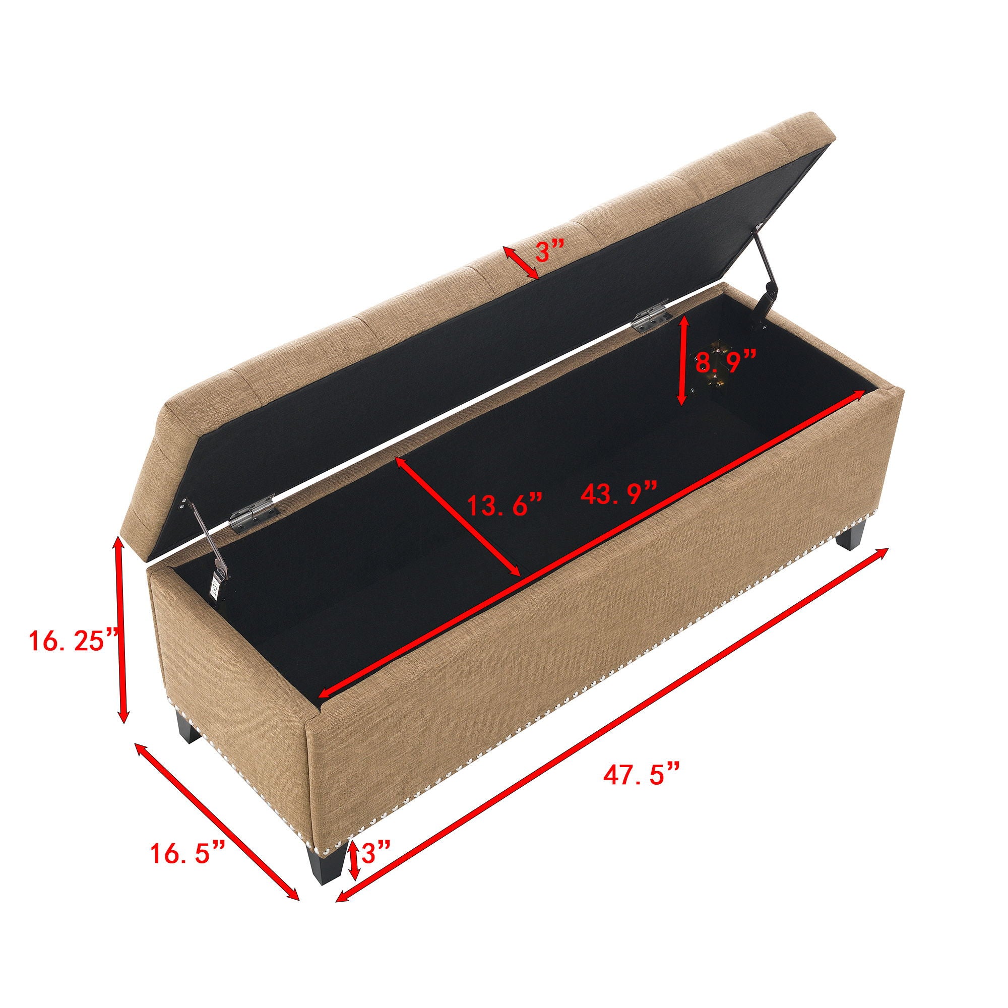 Button-Tufted Storage Ottoman With Safety Close Hinge