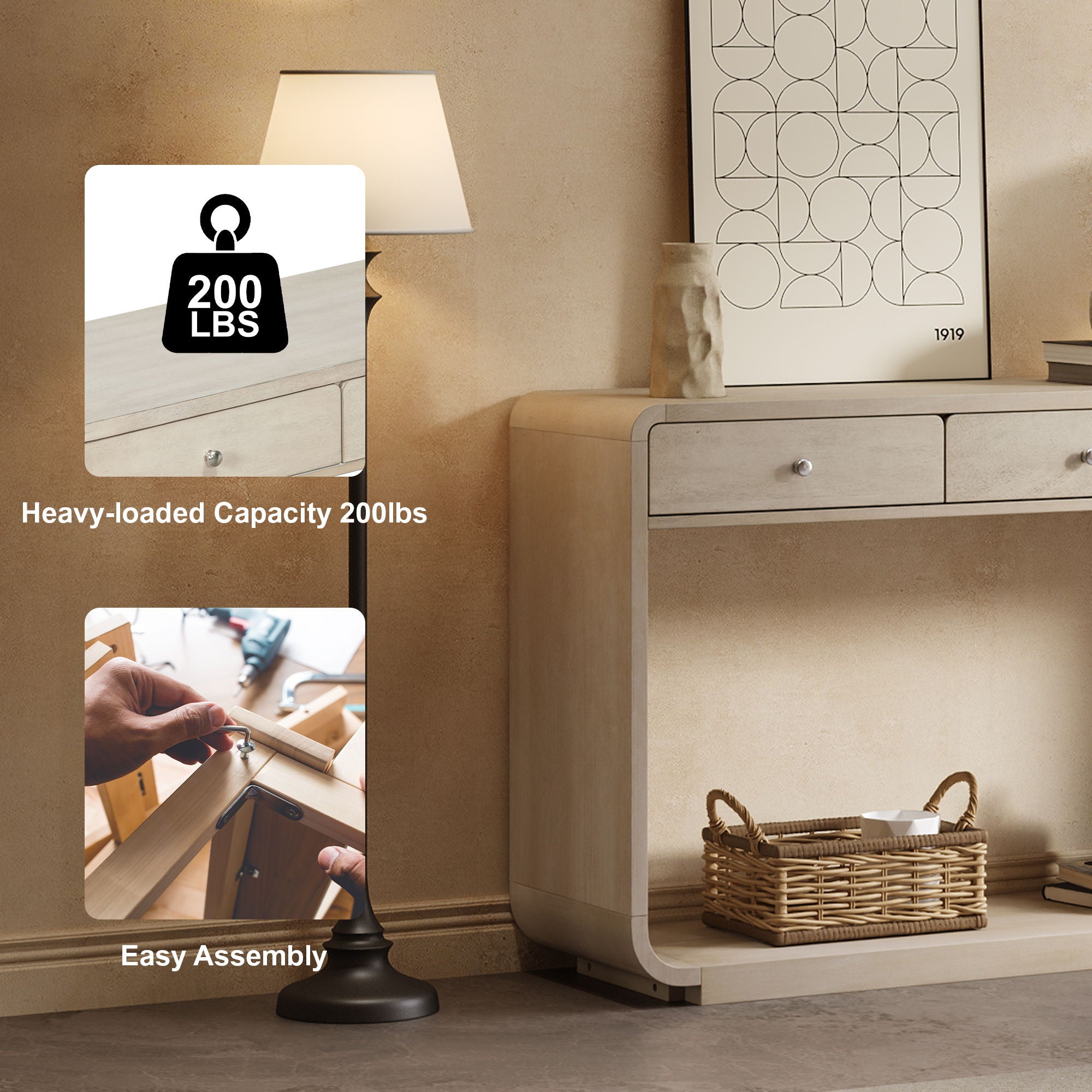 onsole Table With 3 Drawers And Display Shelf