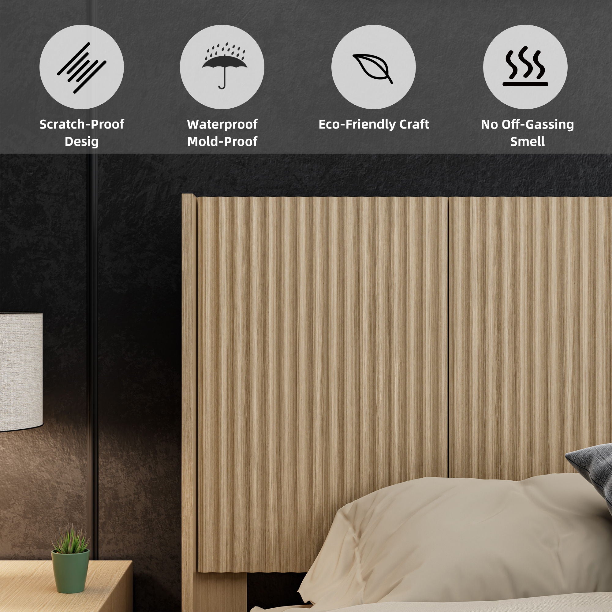 Modern Wide Wall Mounted Fluted Panel Headboard