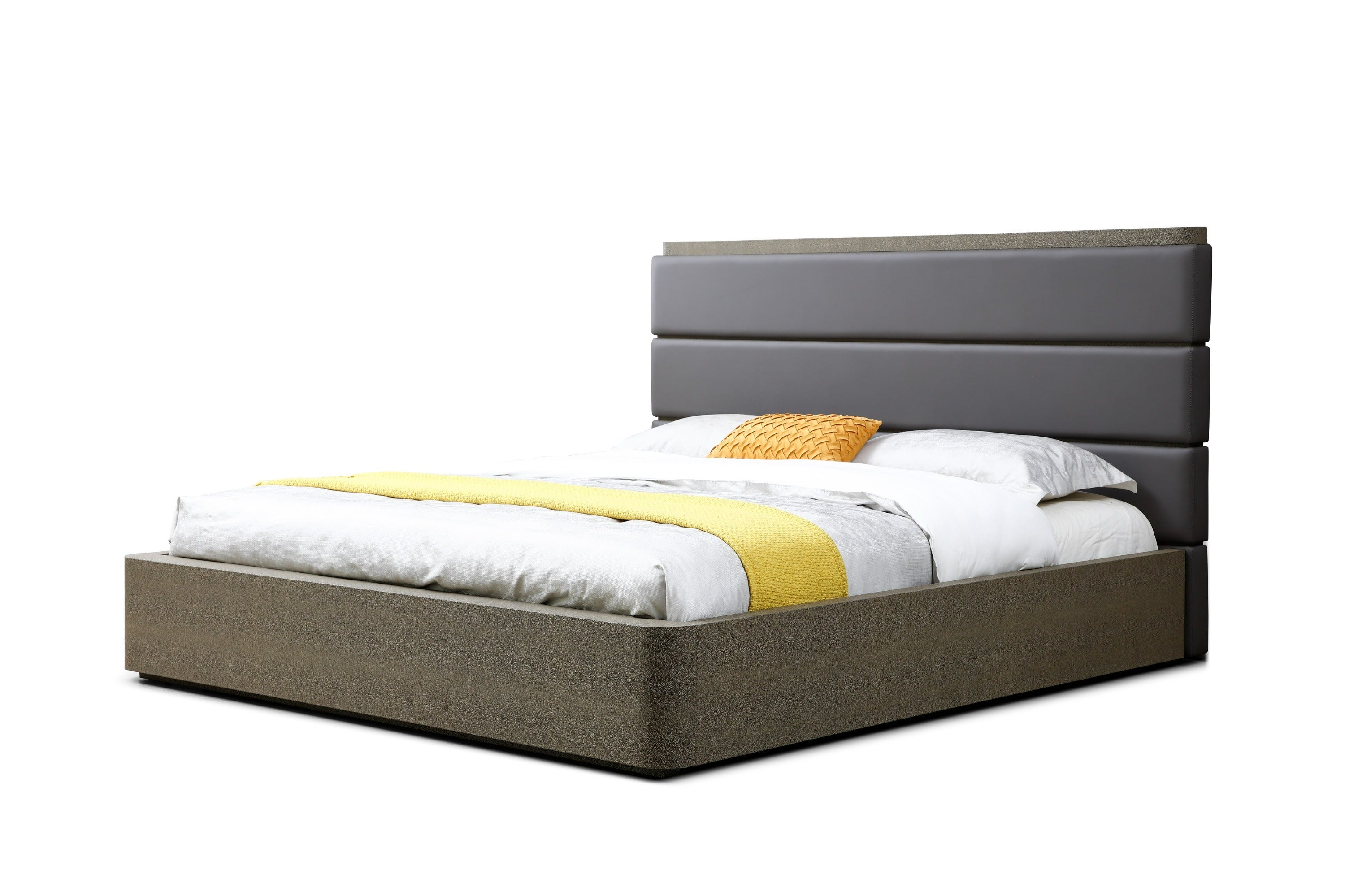 Modrest Lois - Modern Grey Leather & Beige Shagreen Bedroom Set