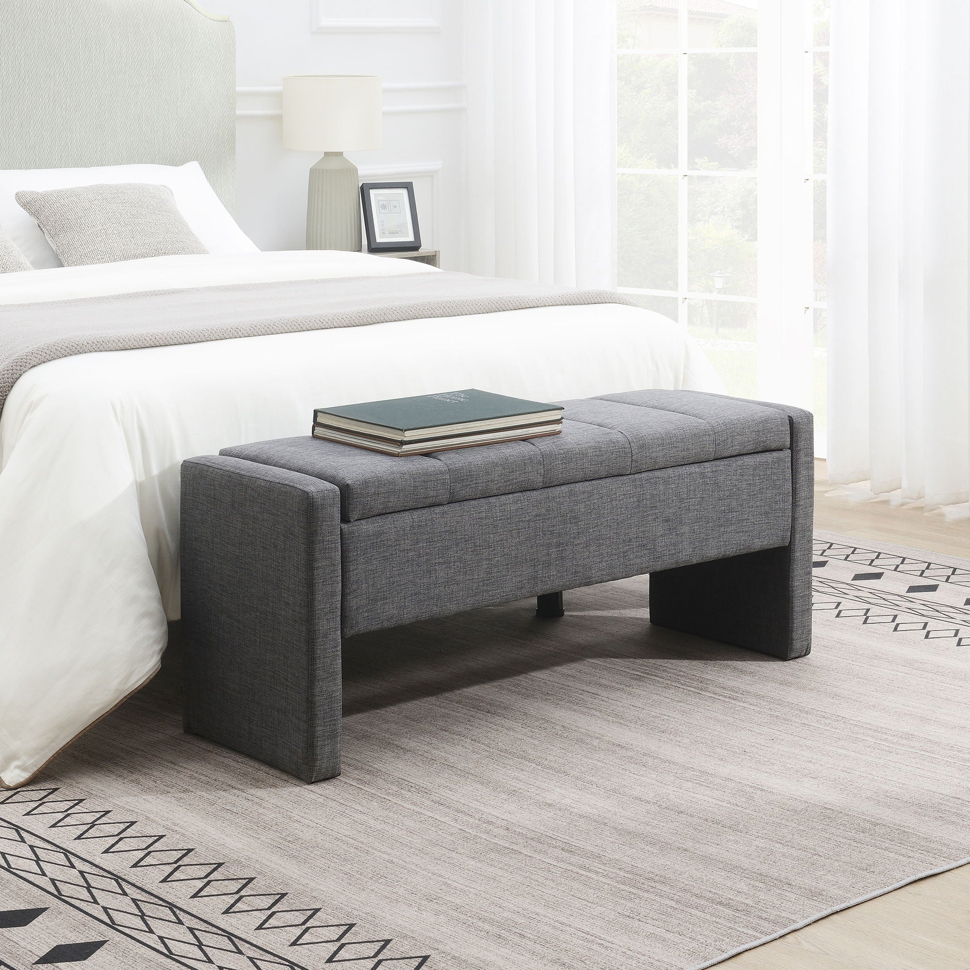 Modern Upholstered Large Bed End Bench With Storage