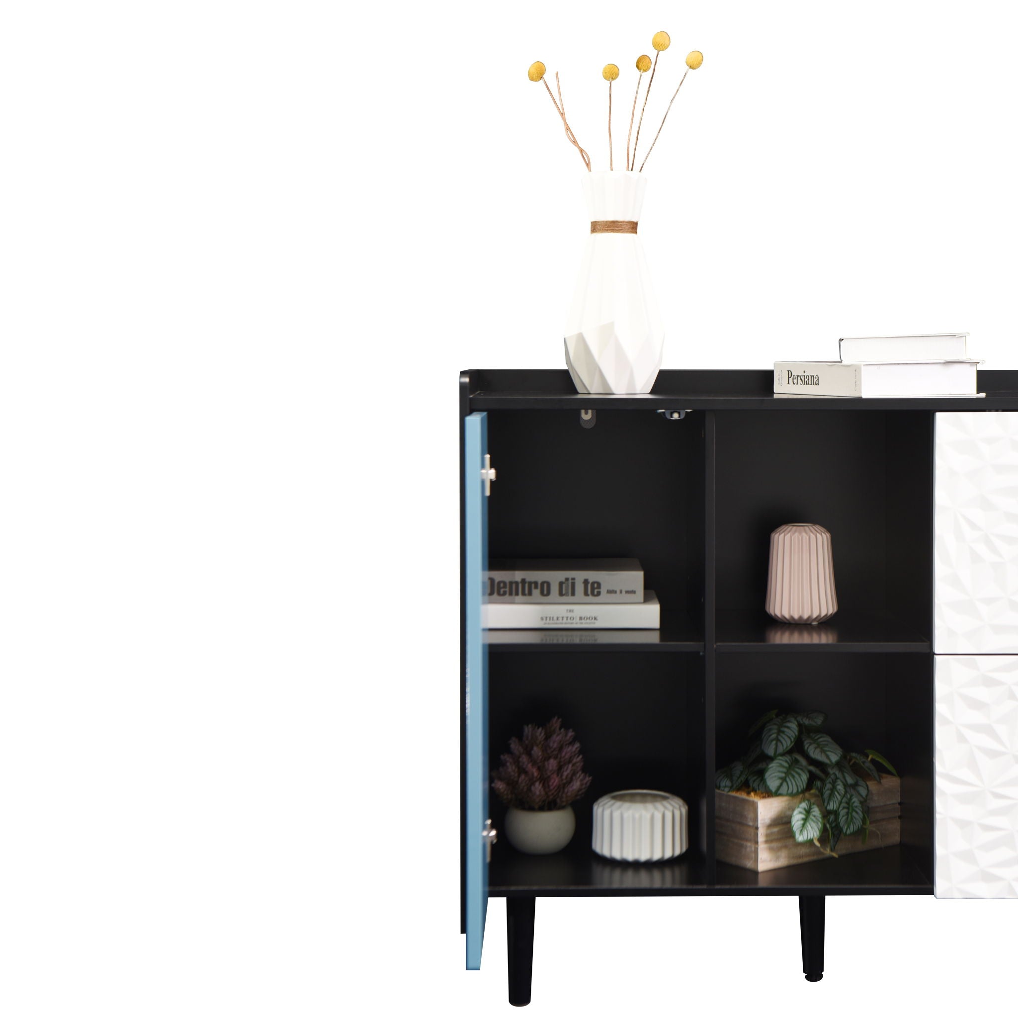 Modern Sideboard Buffet Cabinet With Doors And Unique Panel Styling