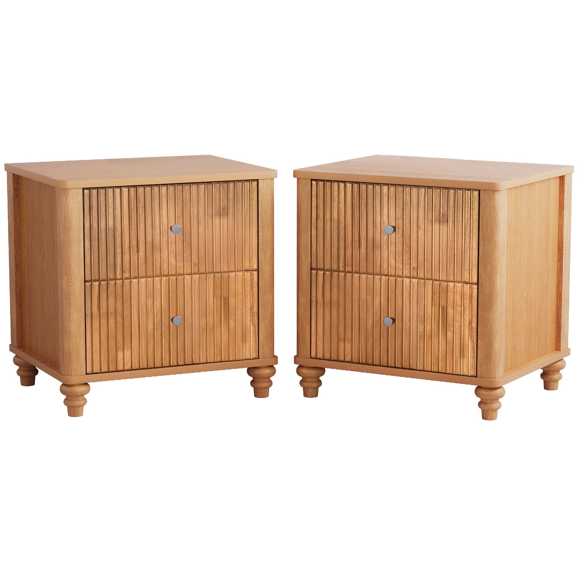 Modern Fluted Nightstand With 3 Drawers