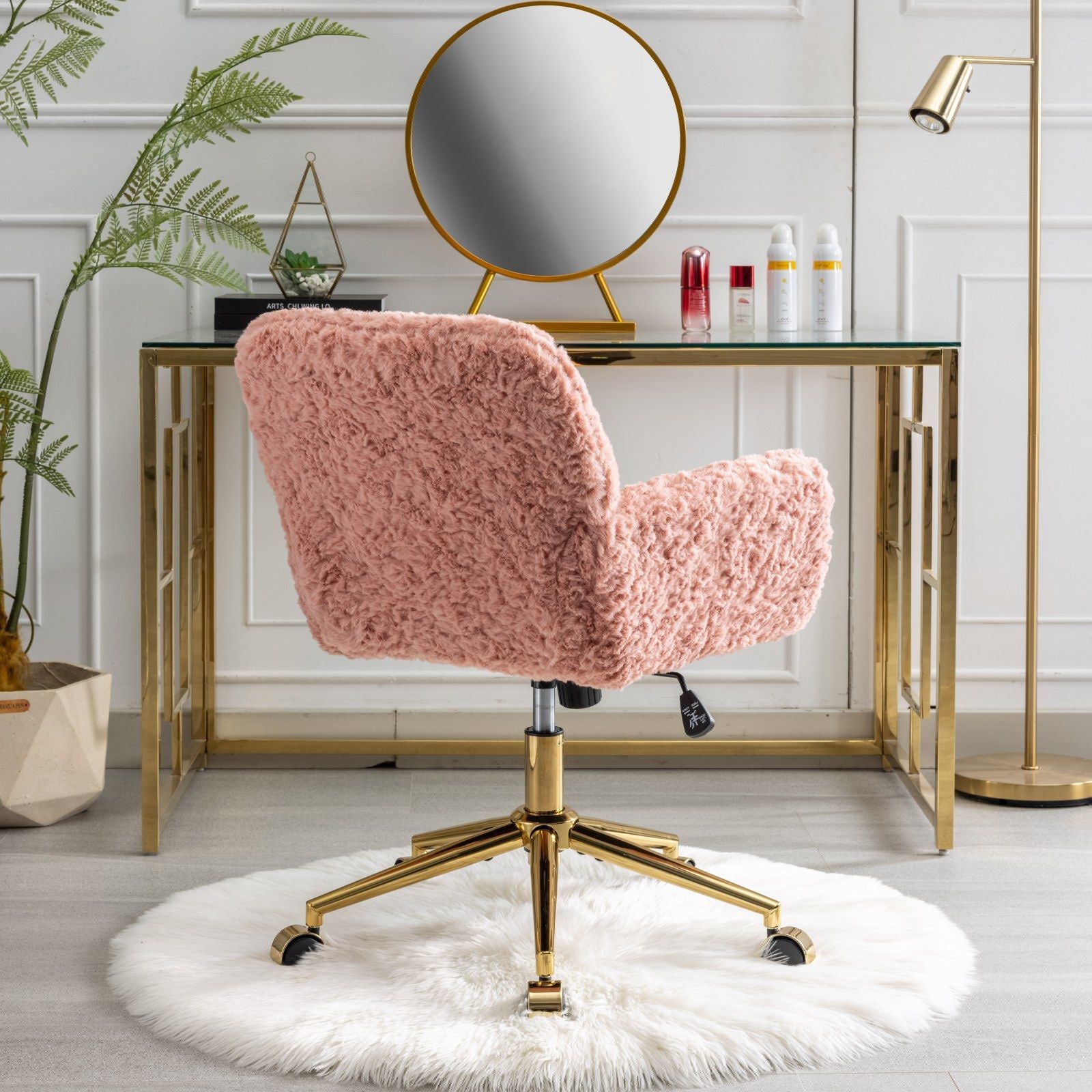 Office Chair, Artificial Rabbit Hair Home Office Chair With Metal Base, Adjustable Desk Chair Swivel Office Chair, Vanity Chair