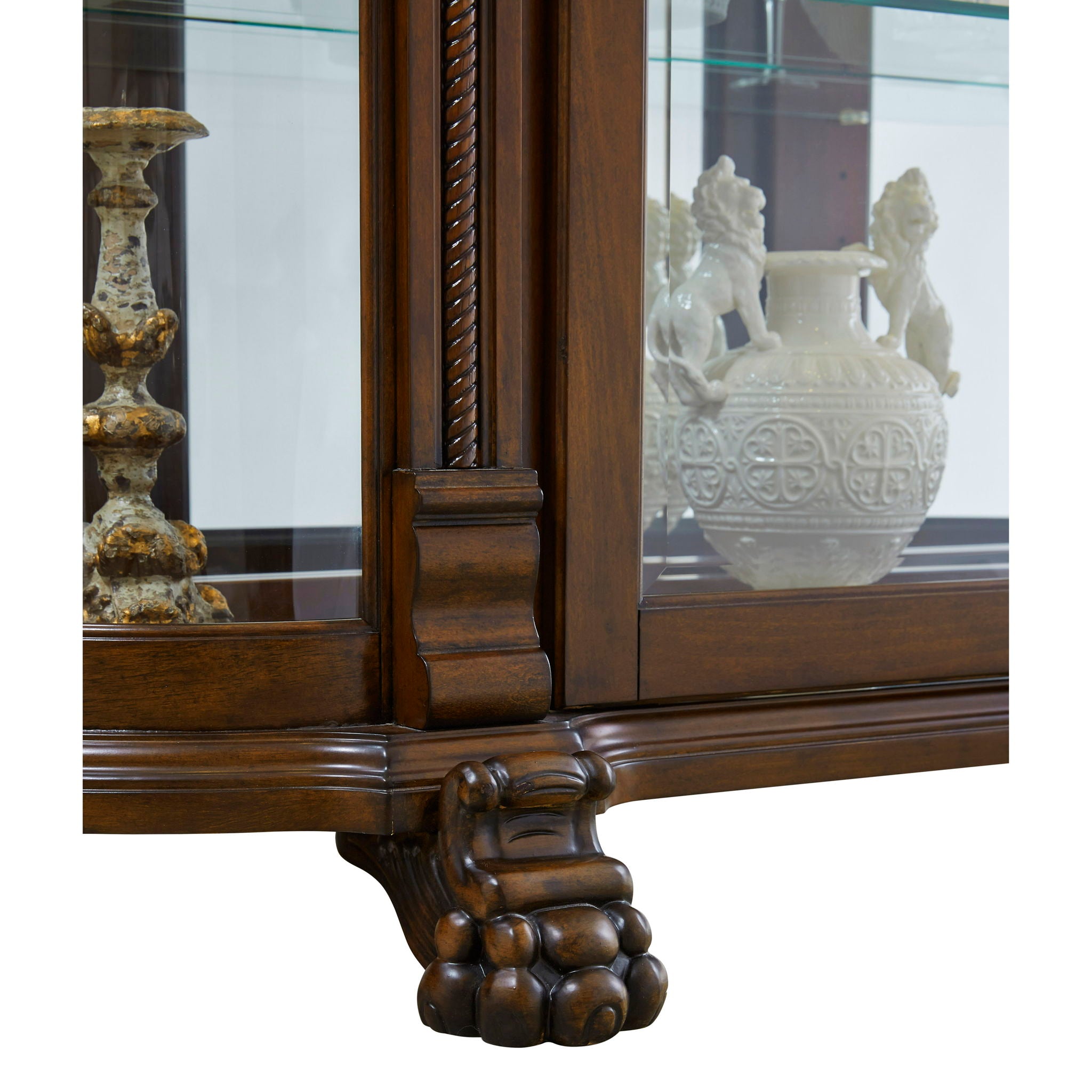 PFC Curios - Lighted Curved Front 4 Shelf Curio Cabinet - Maple Brown