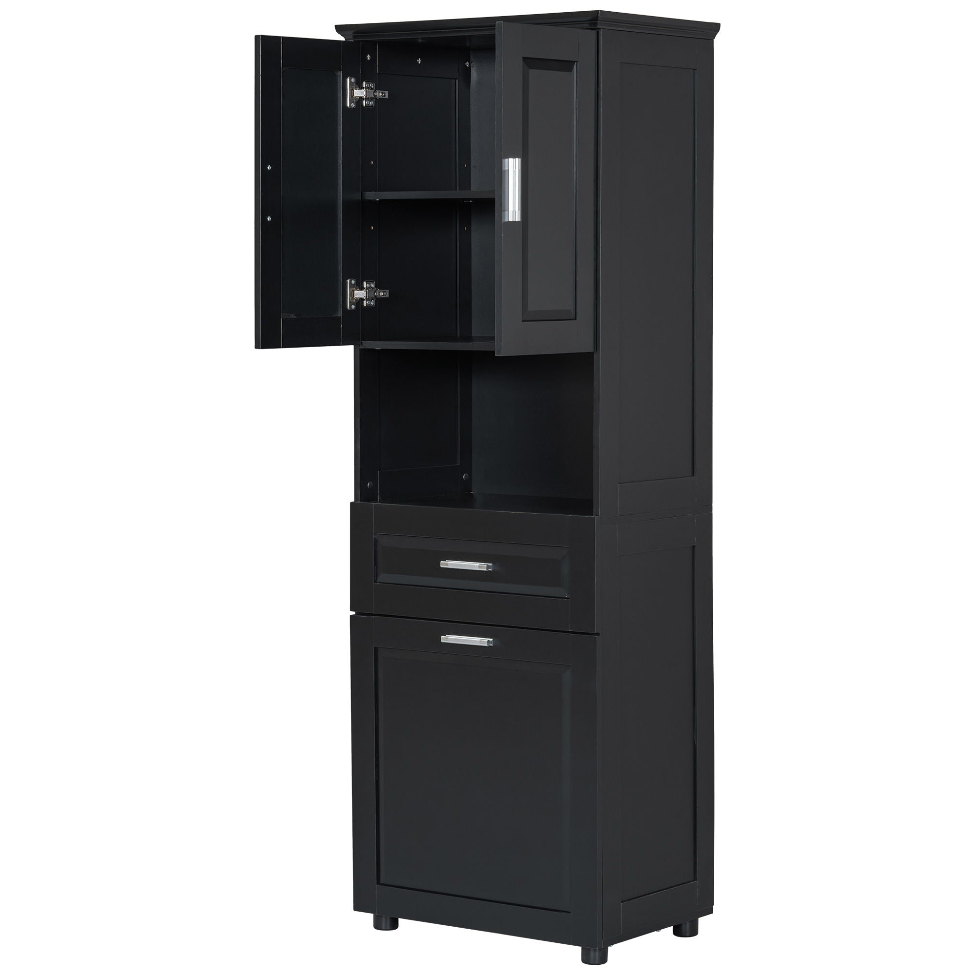 Tall Bathroom Cabinet With Tilt-Out Laundry Basket And Upper Storage