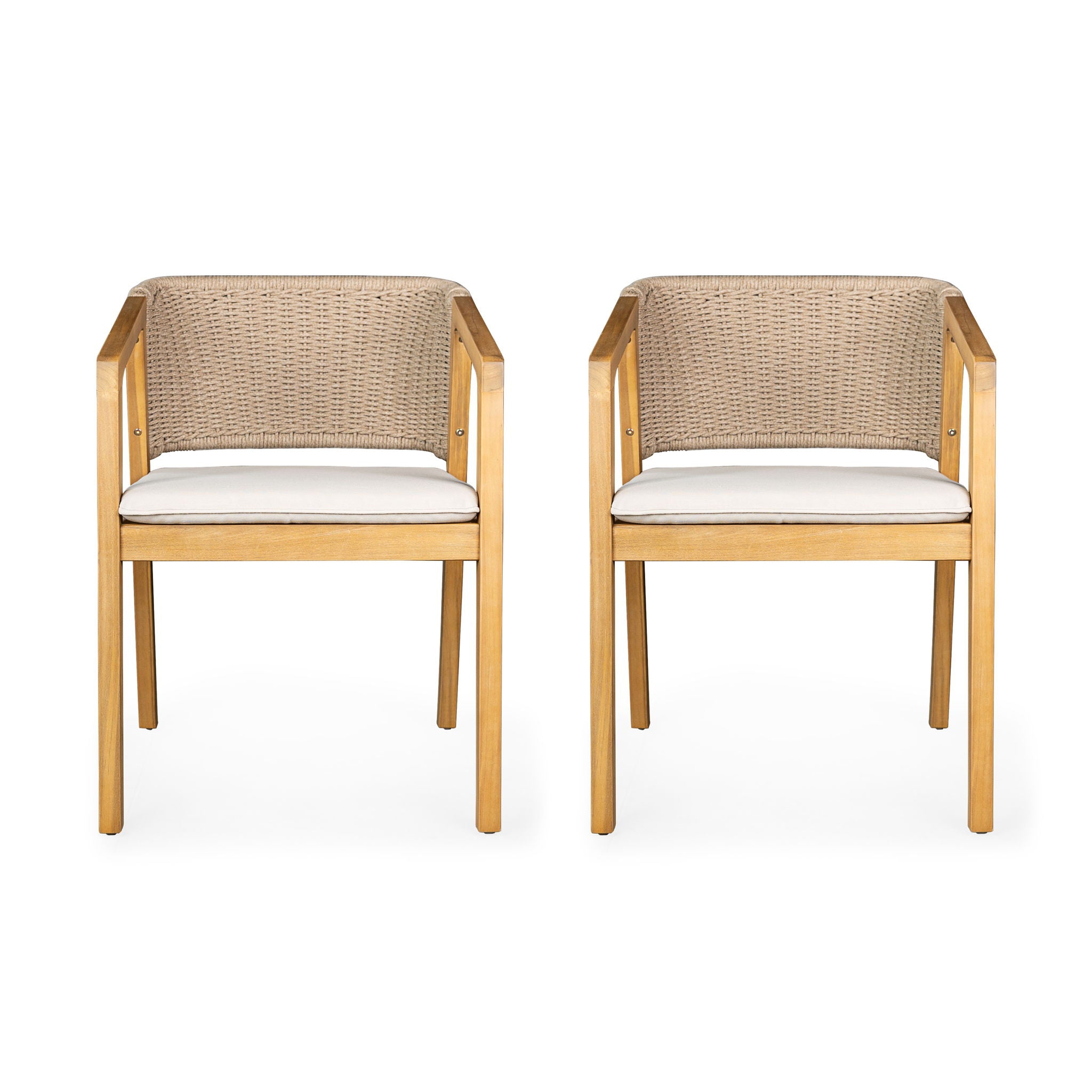Outdoor Dining Set 1 Table 4 Chairs (Set of 5) - Teak / Beige