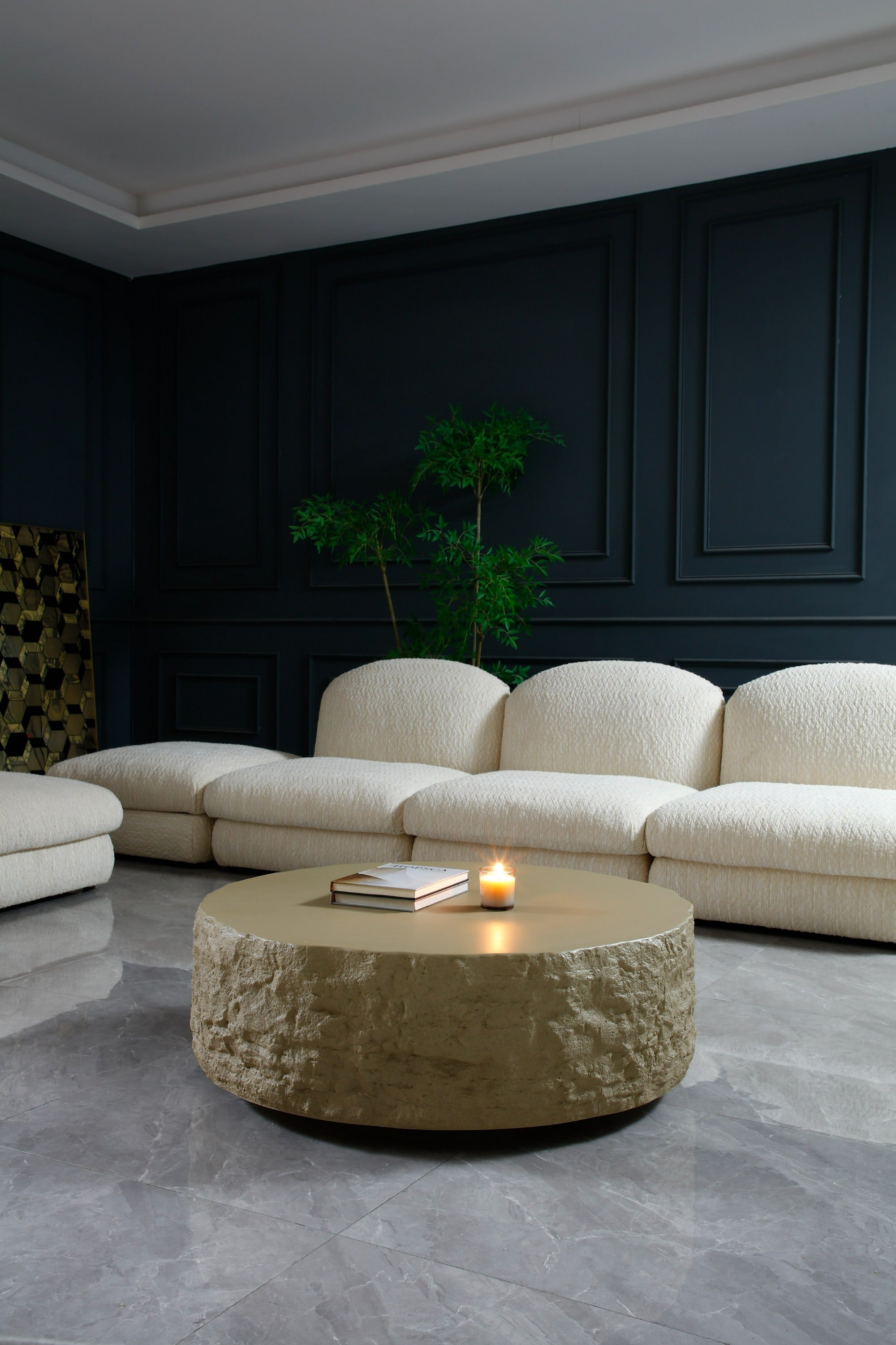 Modrest Quarry - Modern Beige Round Coffee Table