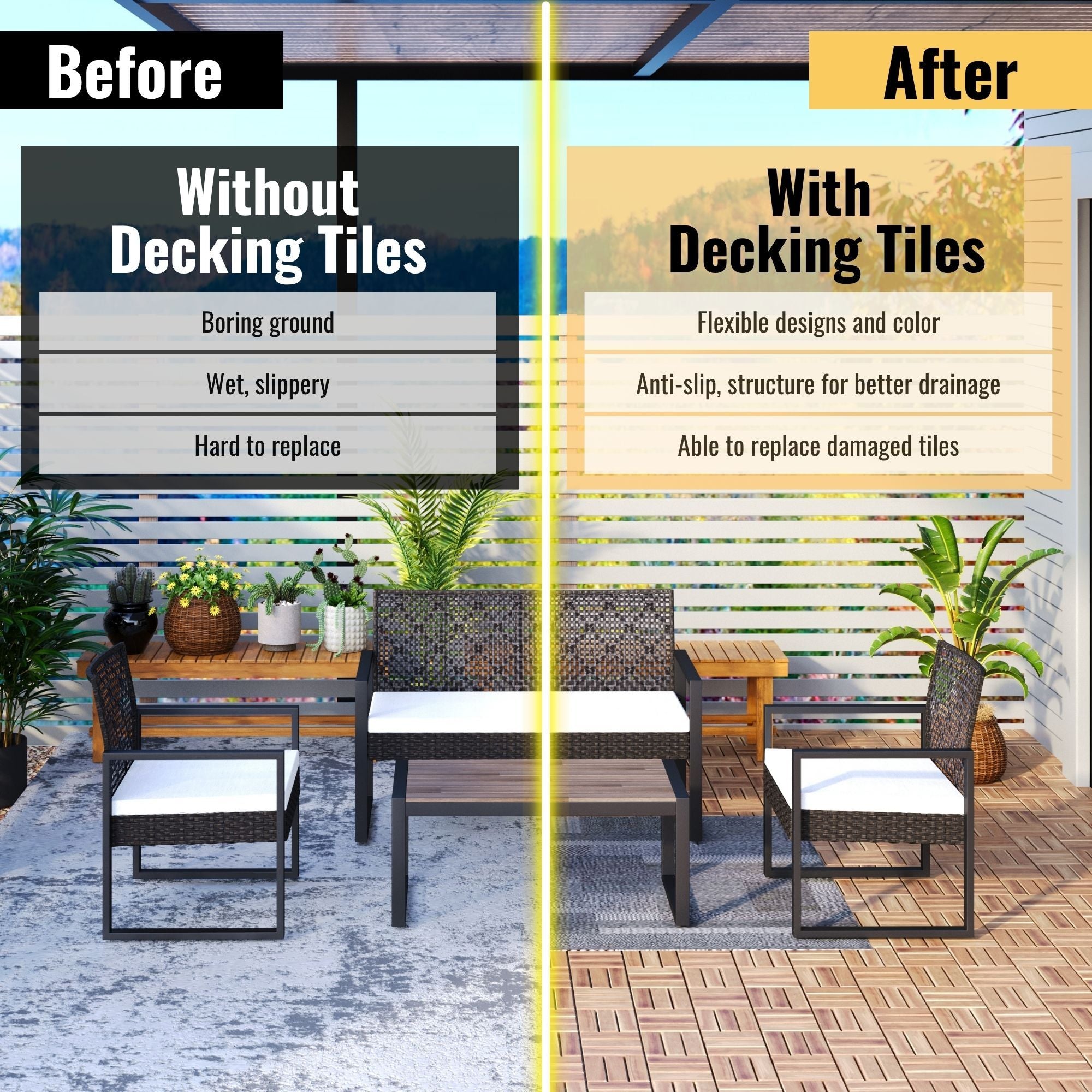 12" X 12" Interlocking Deck Tiles Checker Pattern
