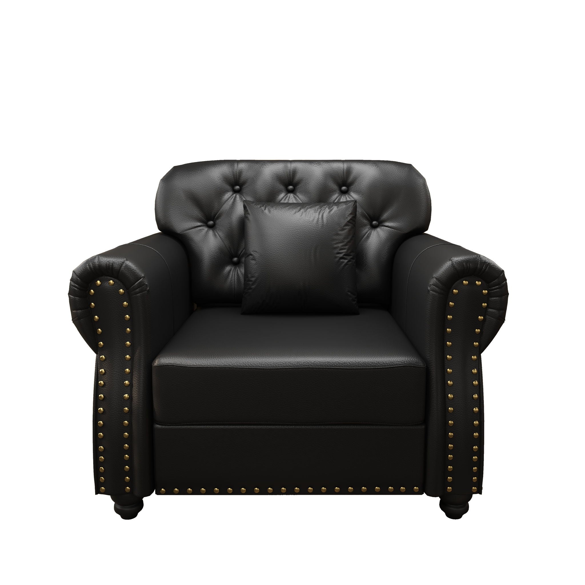 Sofa With Nailhead Trim And Rolled Armrests, Includes 1 Pillow - Black