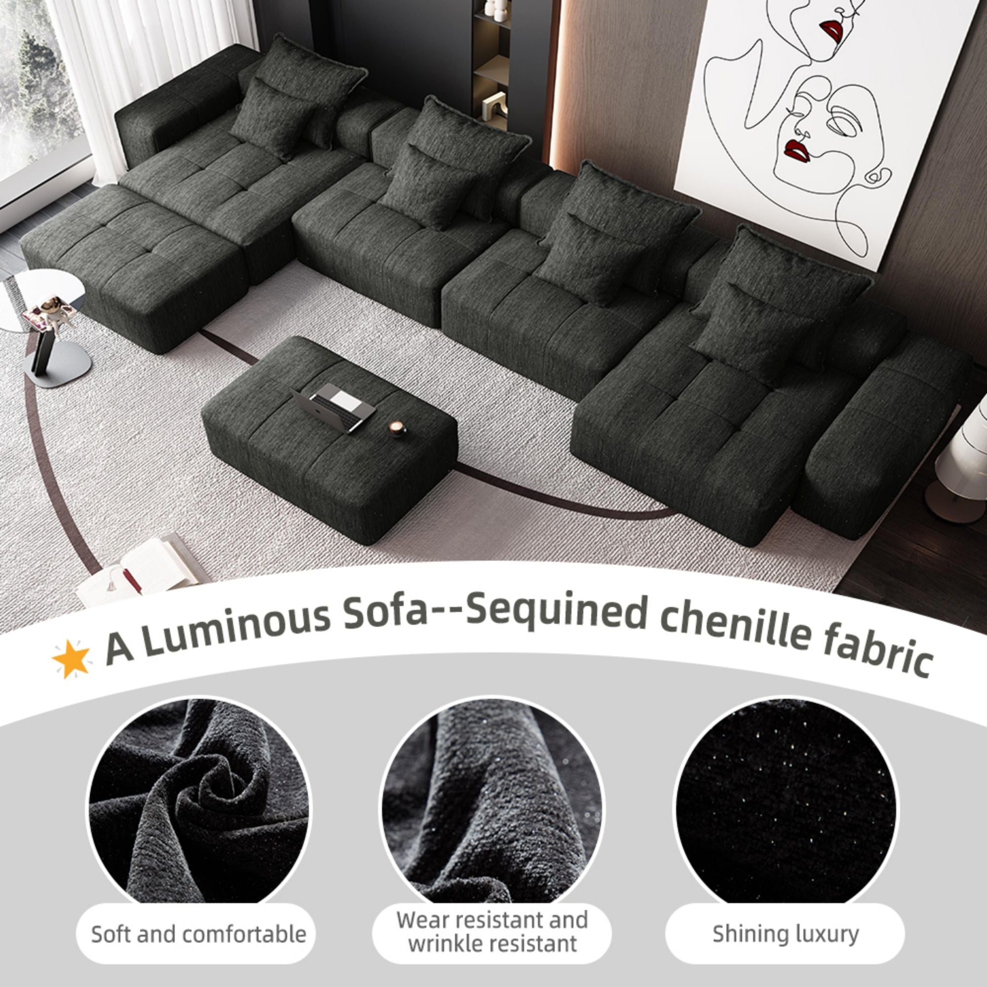 Modern Oversized Diy Combination Modular Sectional Sofa With Pillows