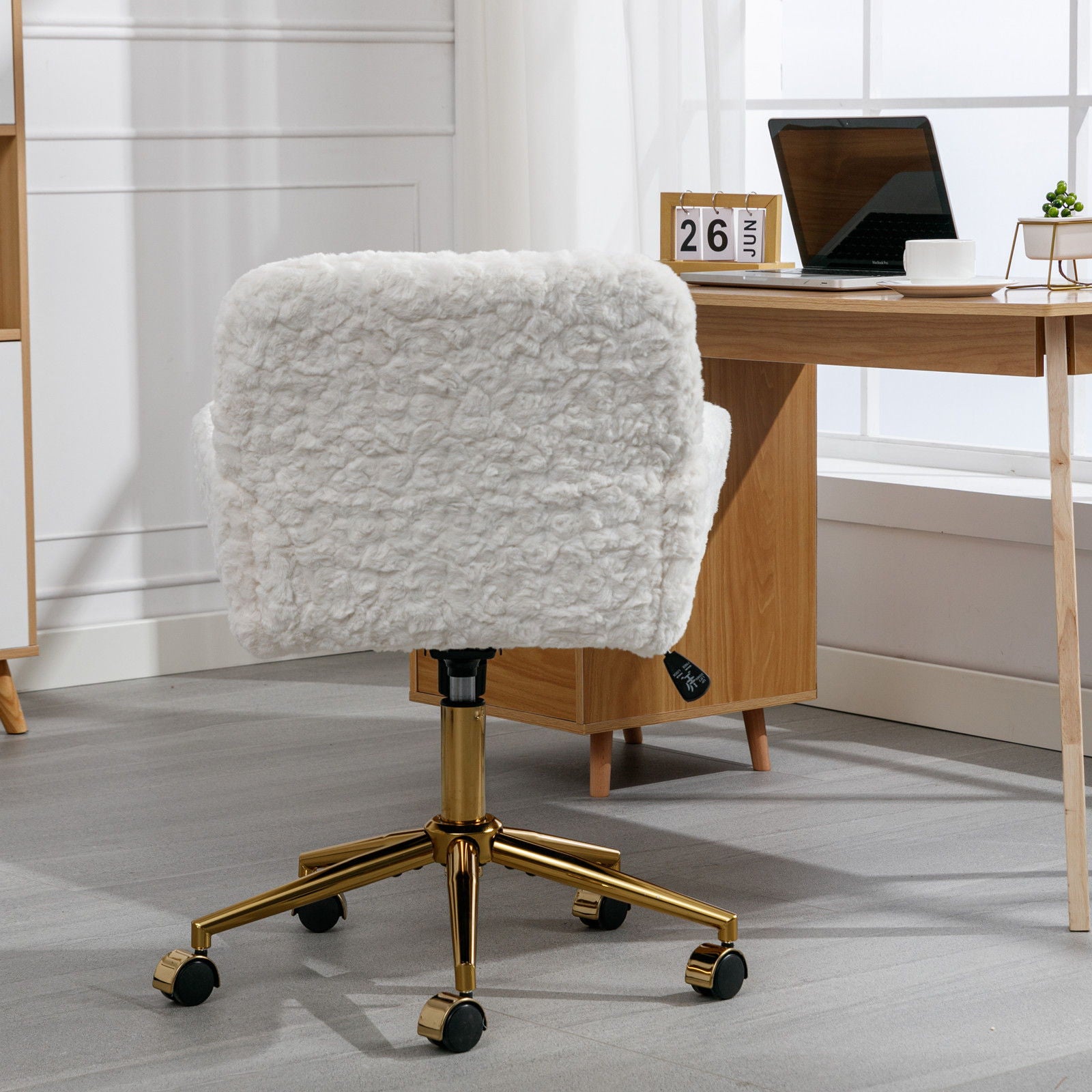 Office Chair, Artificial Rabbit Hair Home Office Chair With Metal Base, Adjustable Desk Chair Swivel Office Chair, Vanity Chair