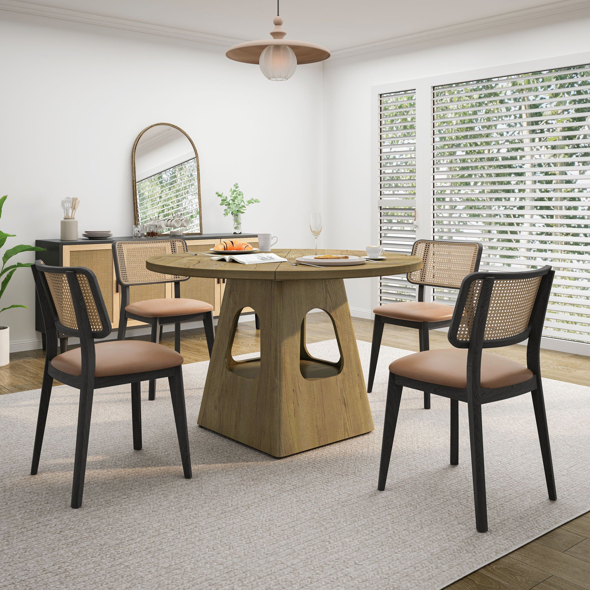 Farmhouse Round Dining Table With Storage Base